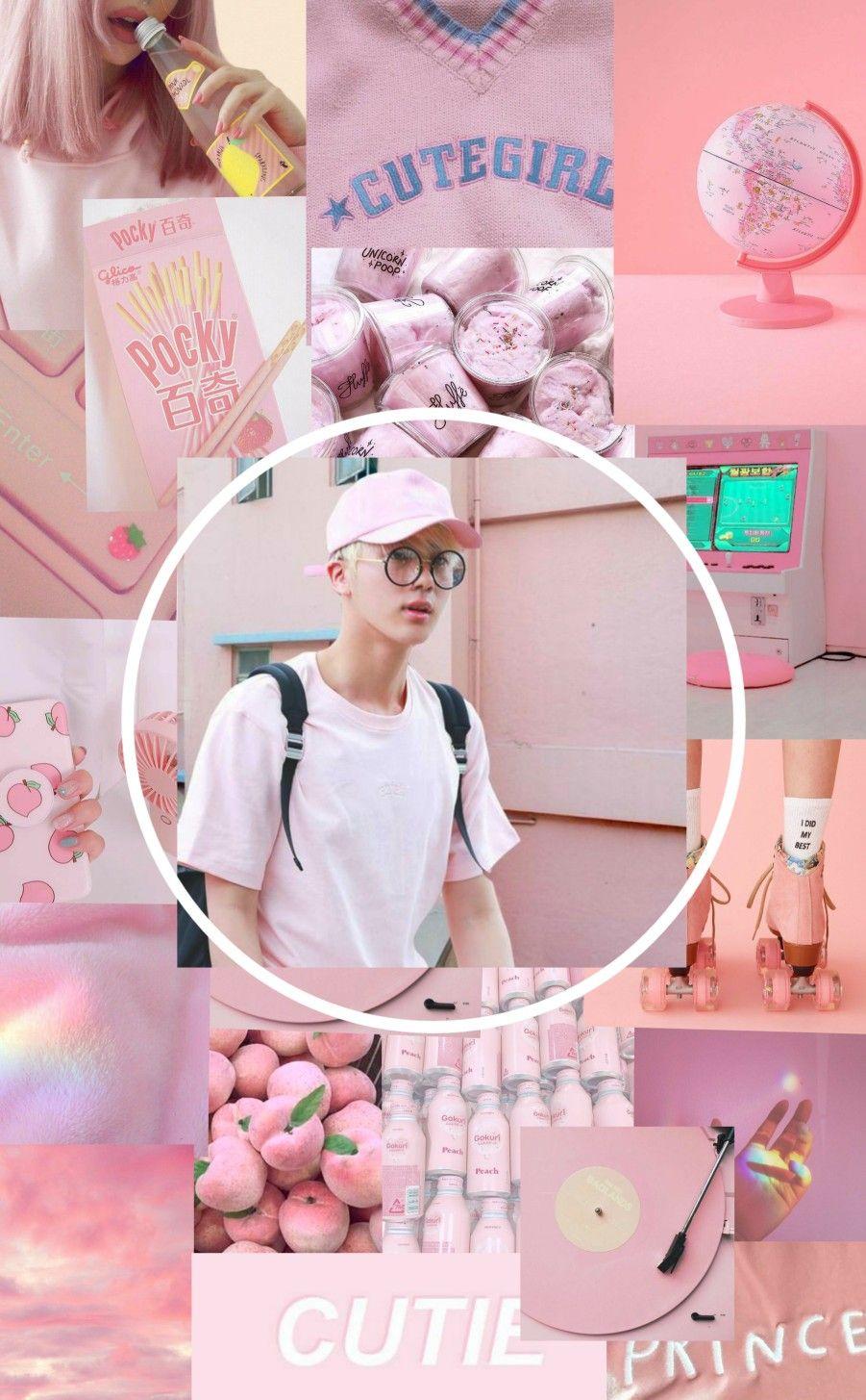 Pink Bts Jin Aesthetic Wallpaper
