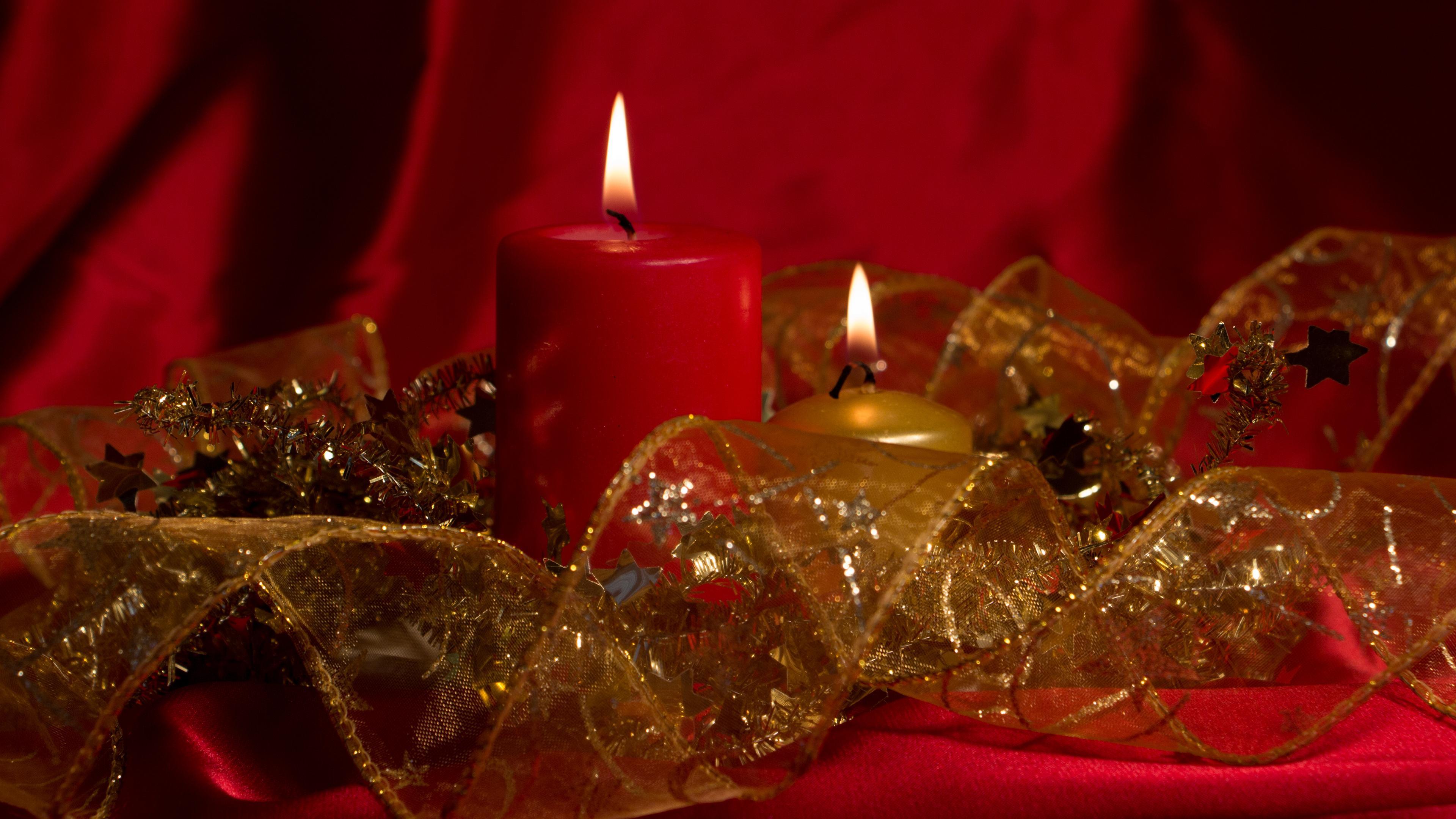 HD Red and golden Christmas candles Wallpaper. Download