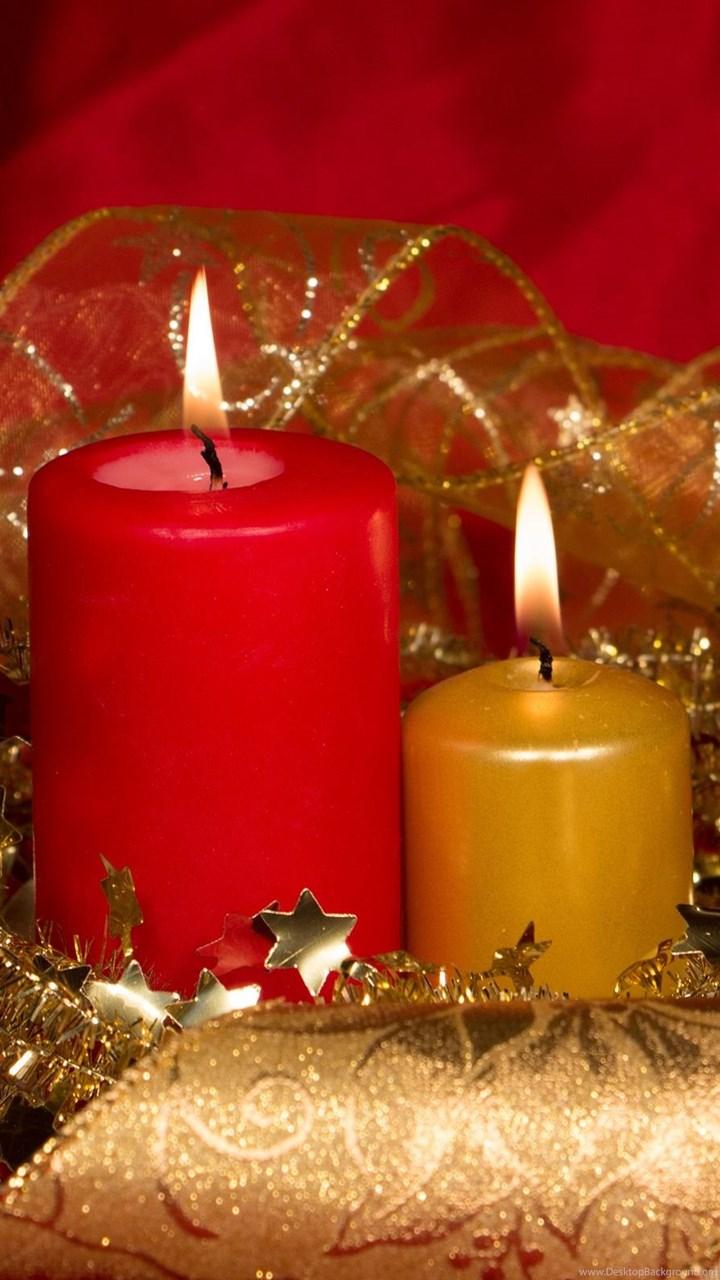 Golden And Red Christmas Candles Wallpaper Holiday