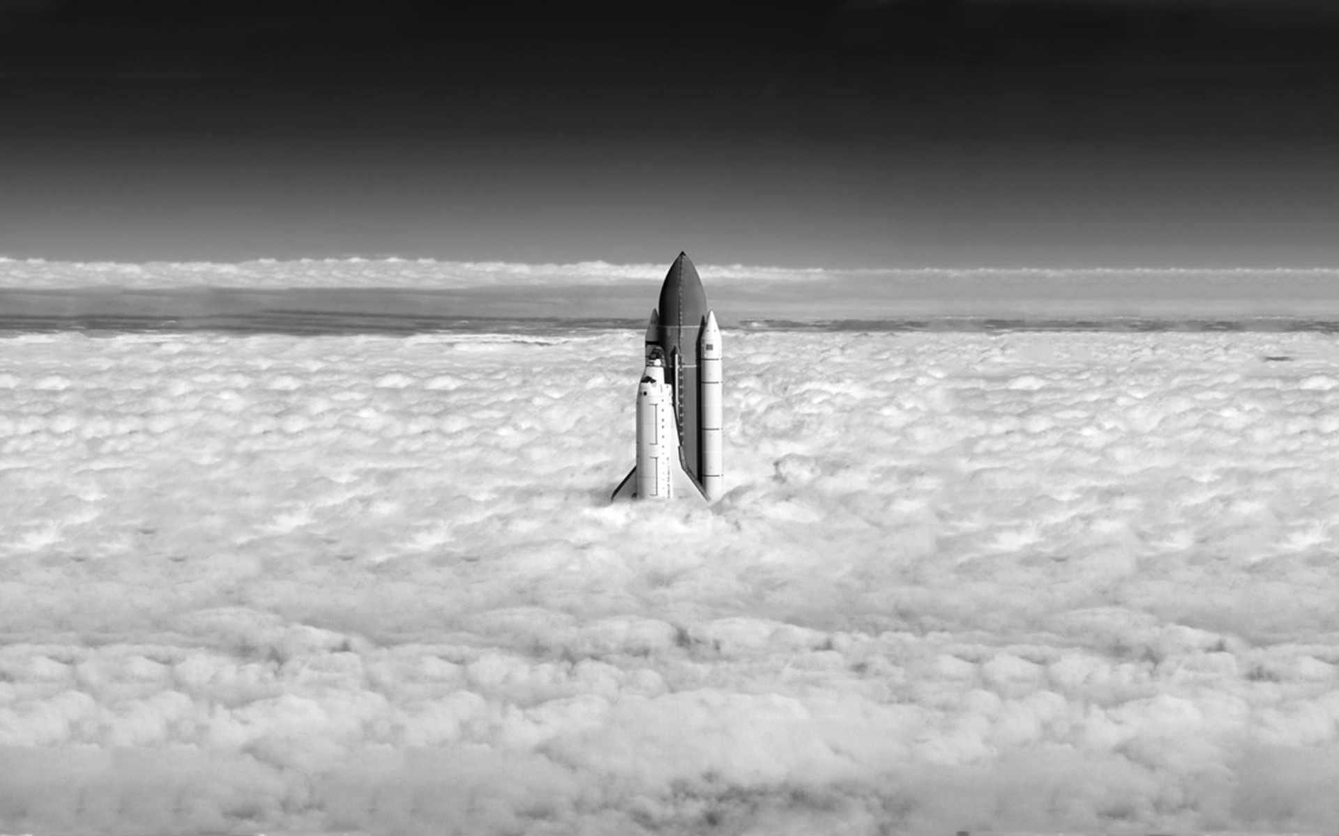 Space Shuttle Flying Trough Clouds Wallpaperx1200