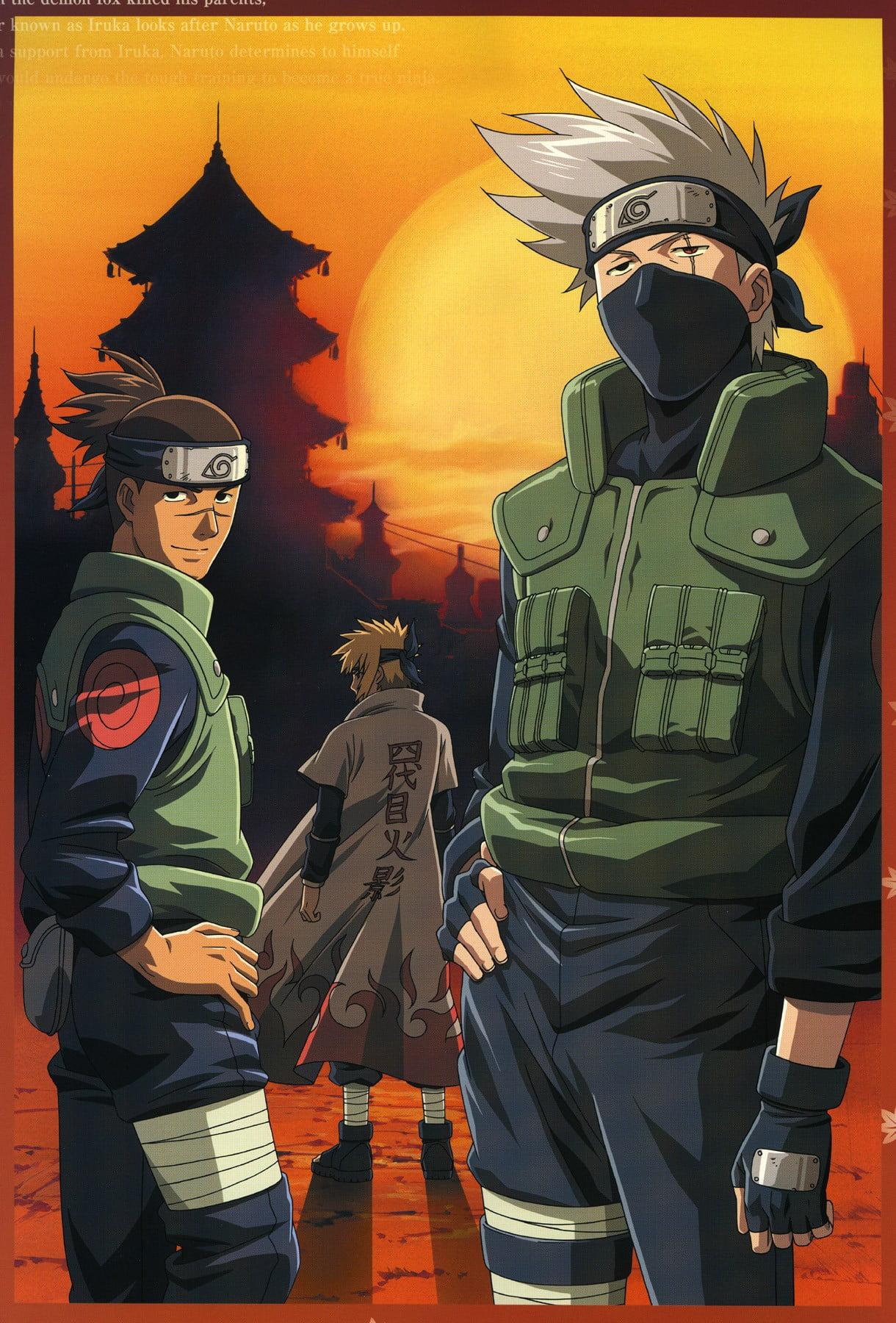 Naruto Kakashi digital wallpaper, Naruto Shippuuden, Umino Iruka, Hatake Kakashi, Namikaze Minato HD wallpaper