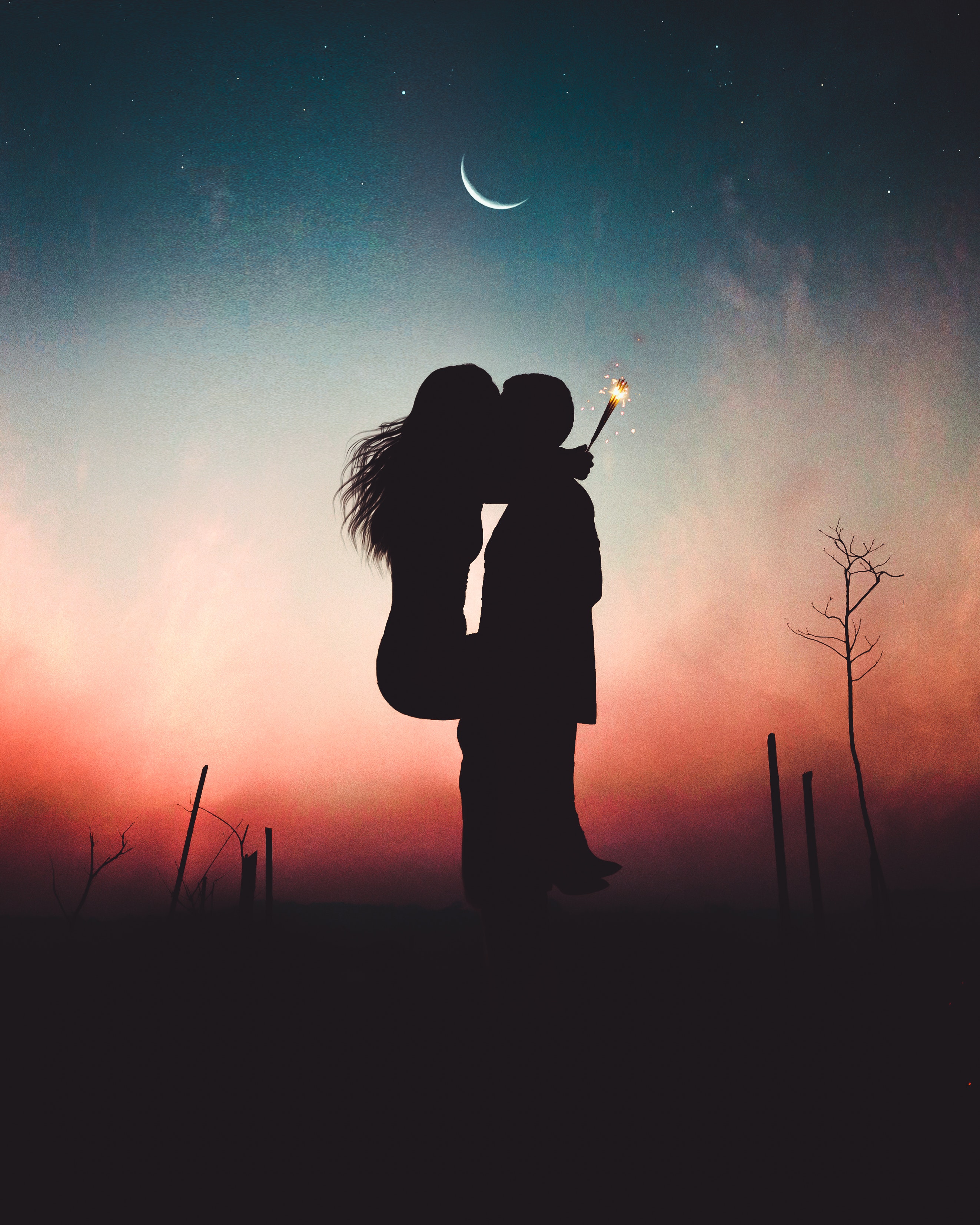 Silhouette of Kissing Couple · Free