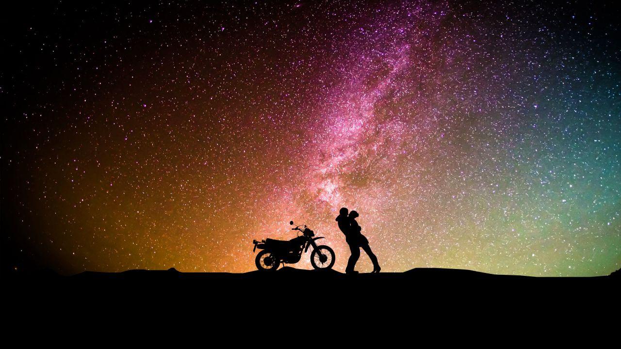 Wallpaper Couple, Silhouette, Motorcycle, Girl friend