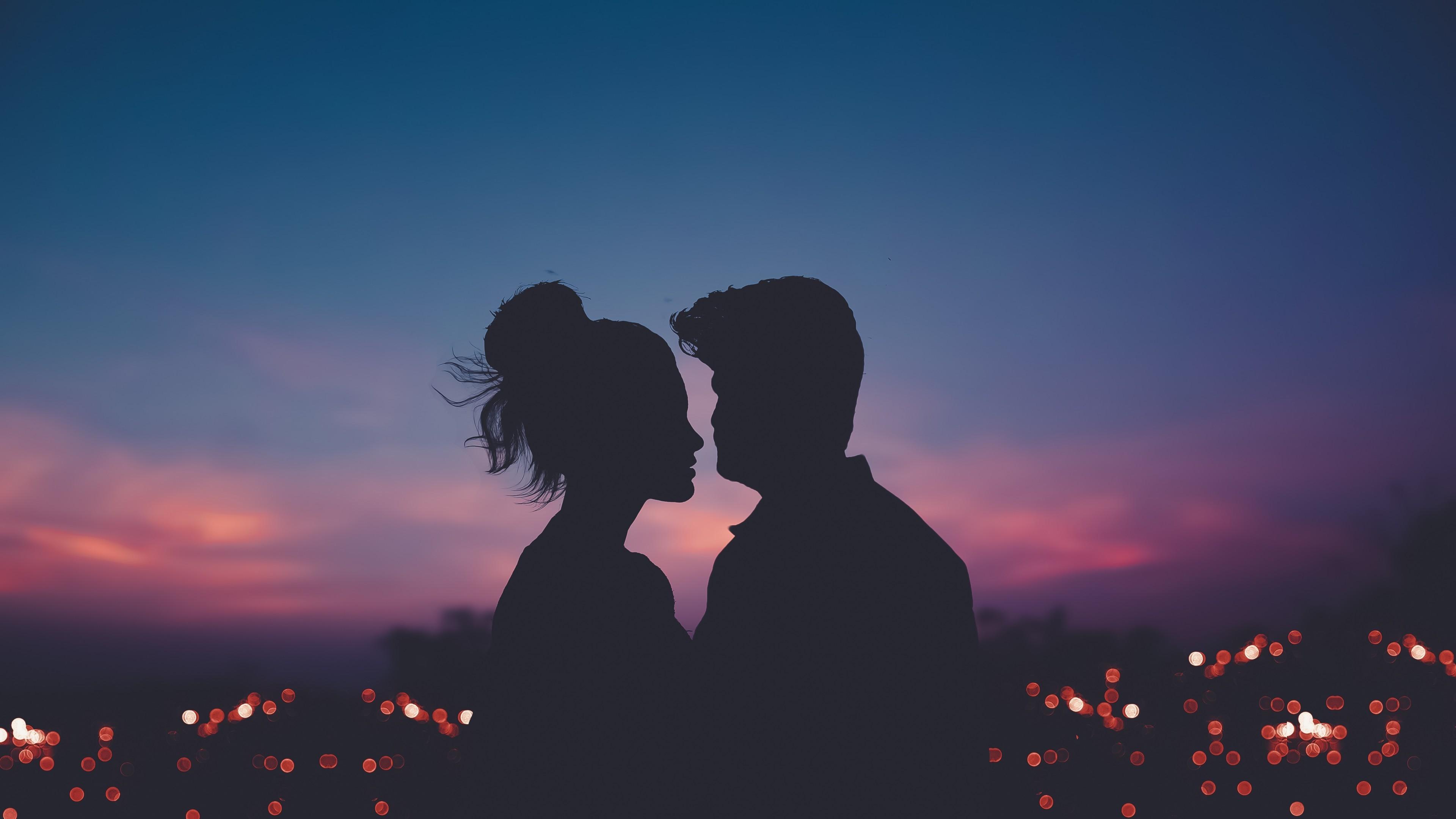 Download 3840x2160 Lovely Couple Silhouette, Bokeh, Romance