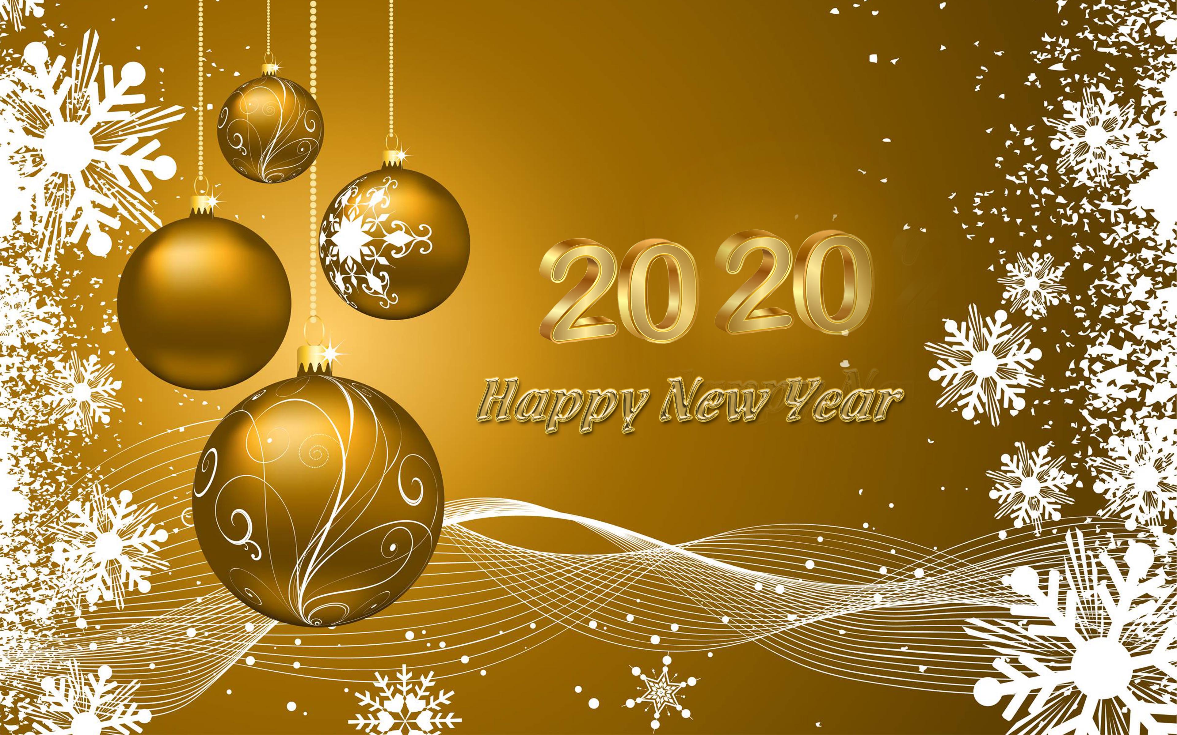 Happy New 2020 Year Wishes Gold Greeting Card & Quotes 4k