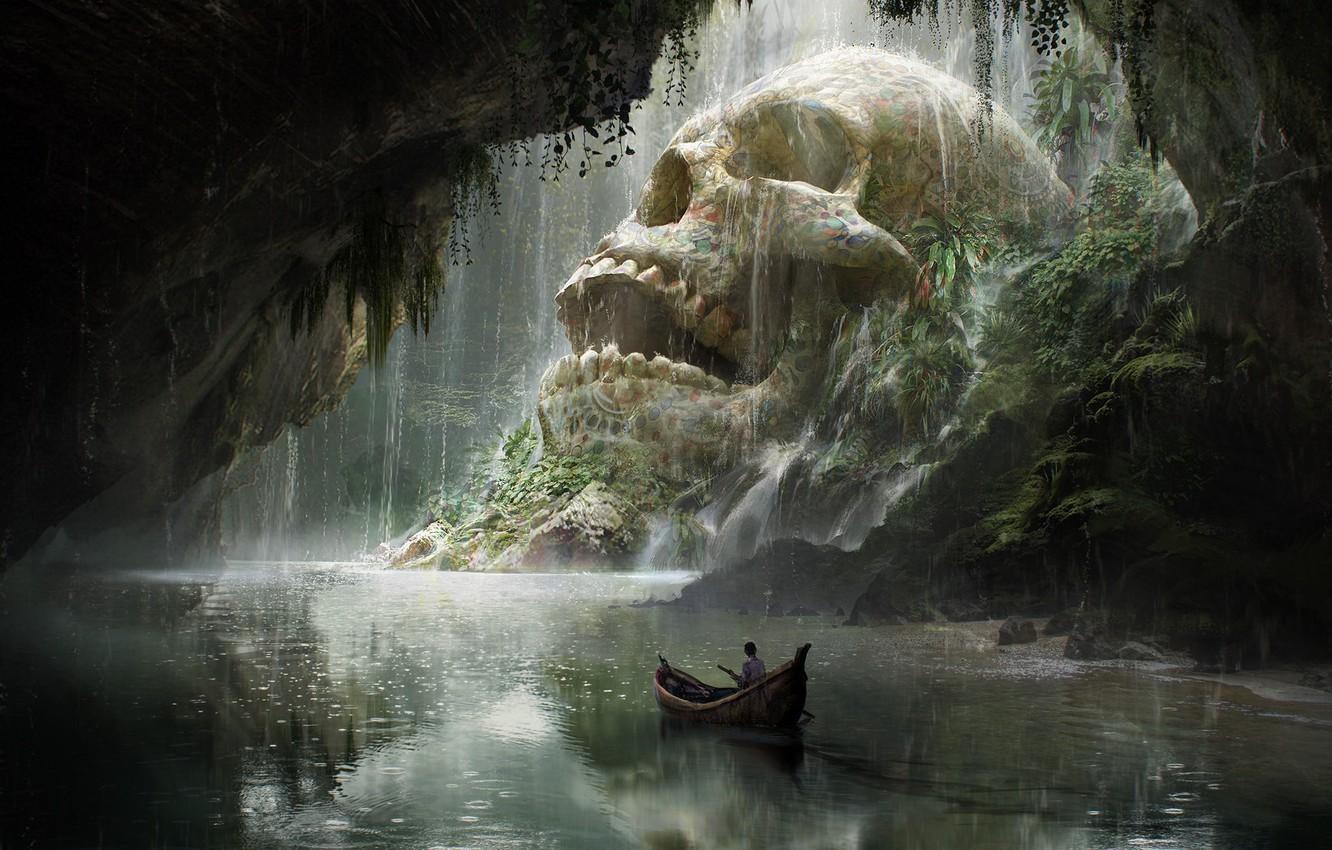 Wallpaper boat, skull, art, fantasy, journey, Quentin