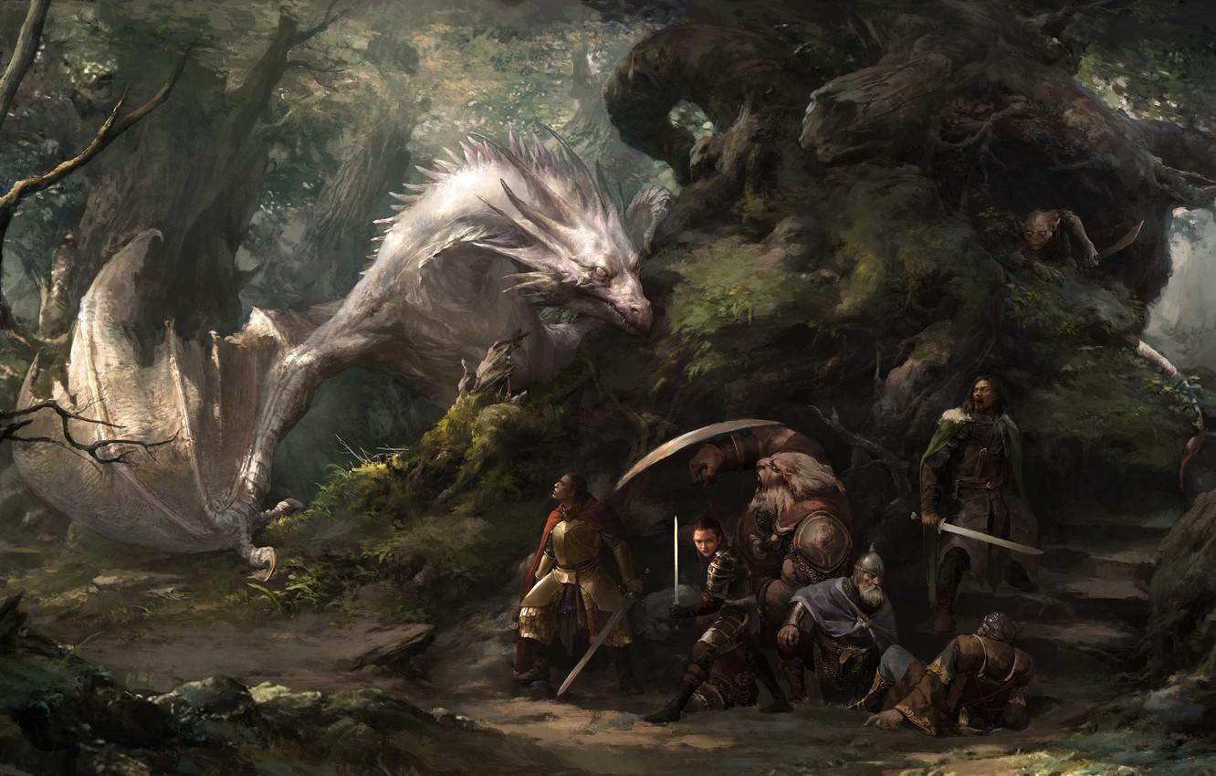 Wallpaper forest, fantasy, dragon, the situation, art