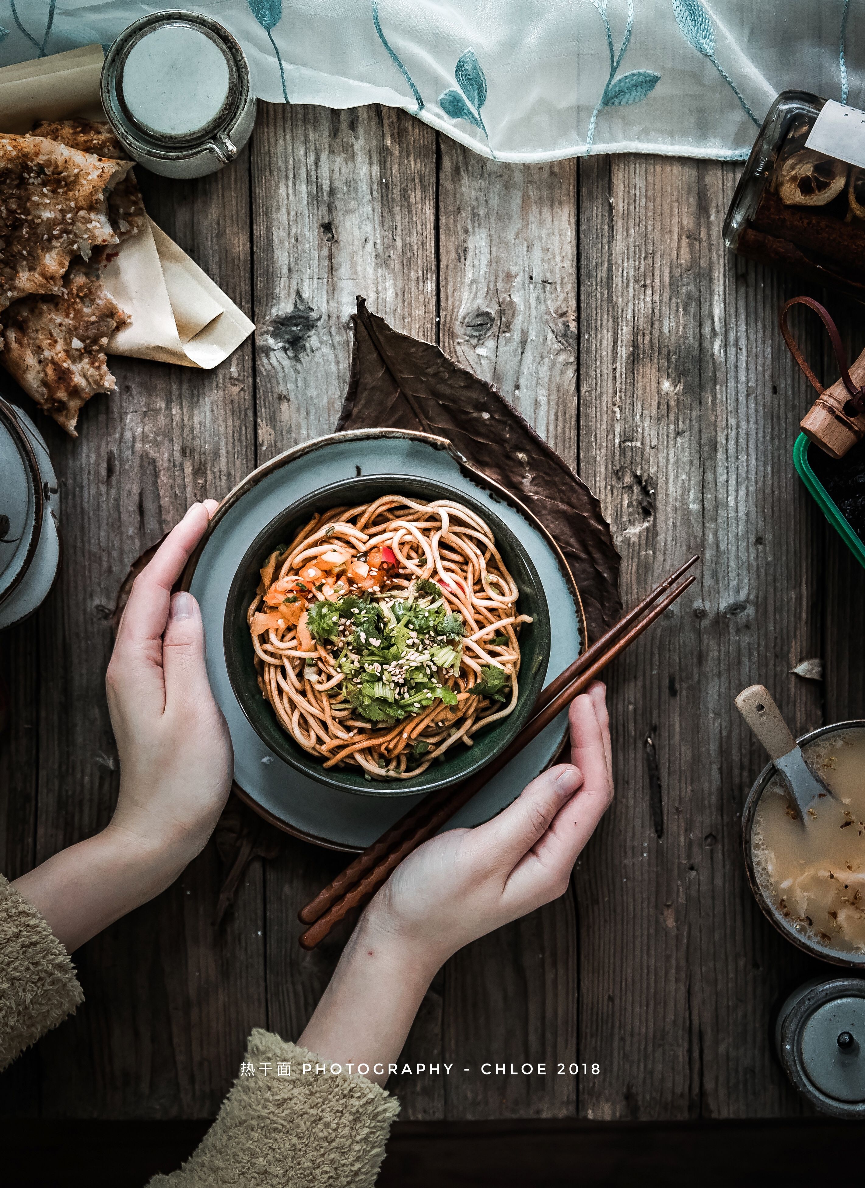 hot noodles with sesame paste. Food photo, Food