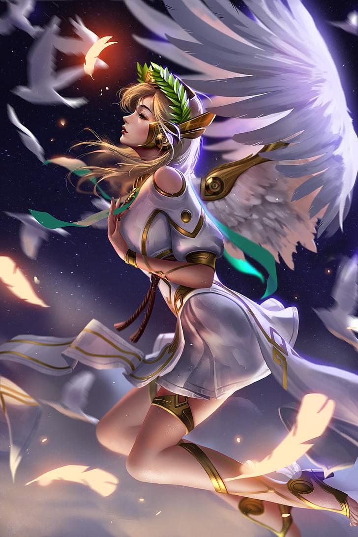 HD Wallpaper: Heels, Liang Xing, Mercy (Overwatch), Wings