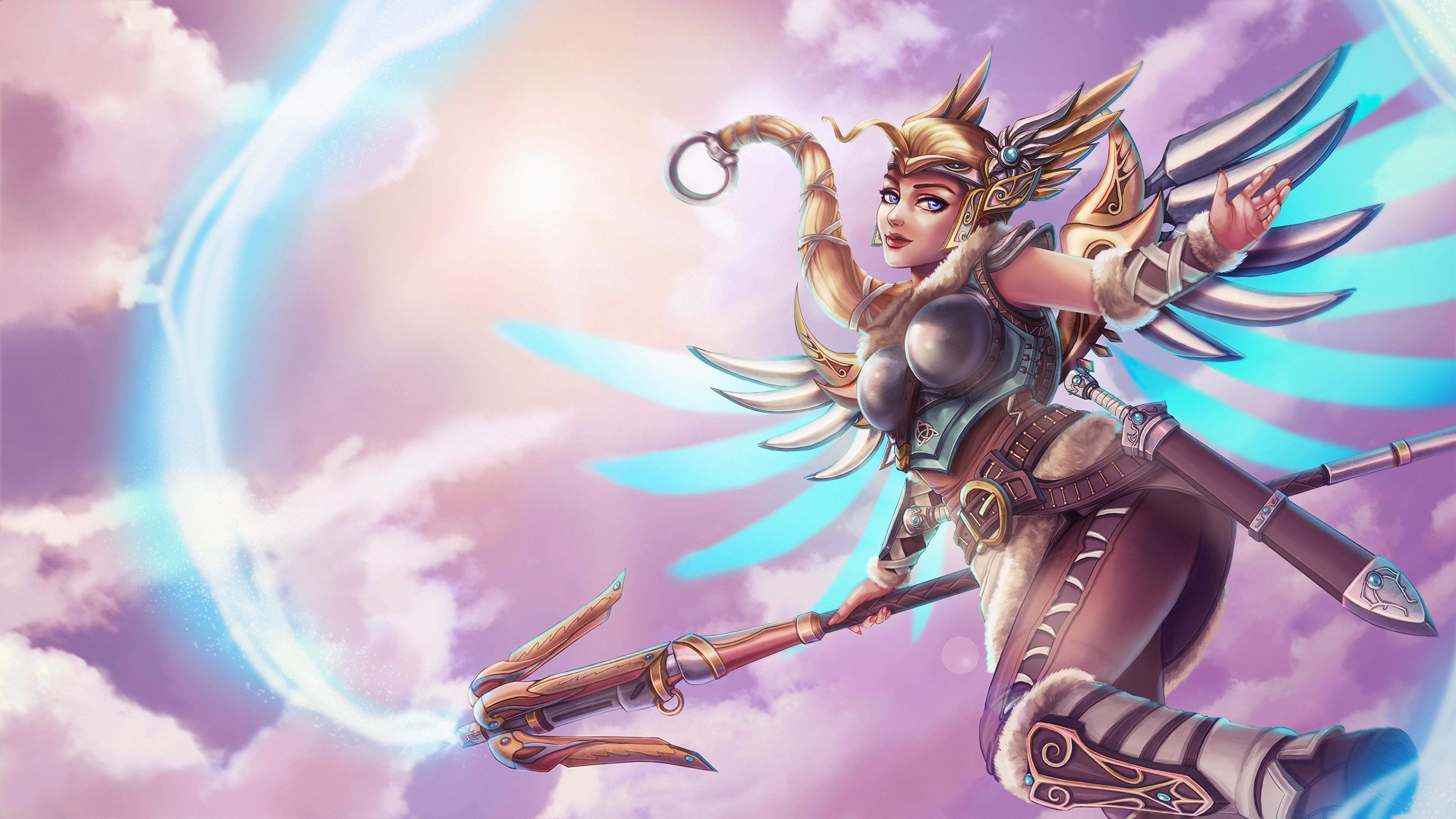 Picture Overwatch Mage Staff Fan ART Mercy, Valkyrie 3840x2160