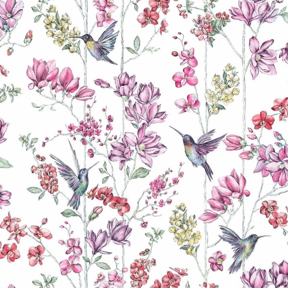 Details about Holden Decor Charm White Multi Wallpaper 12390 Hummingbirds Birds