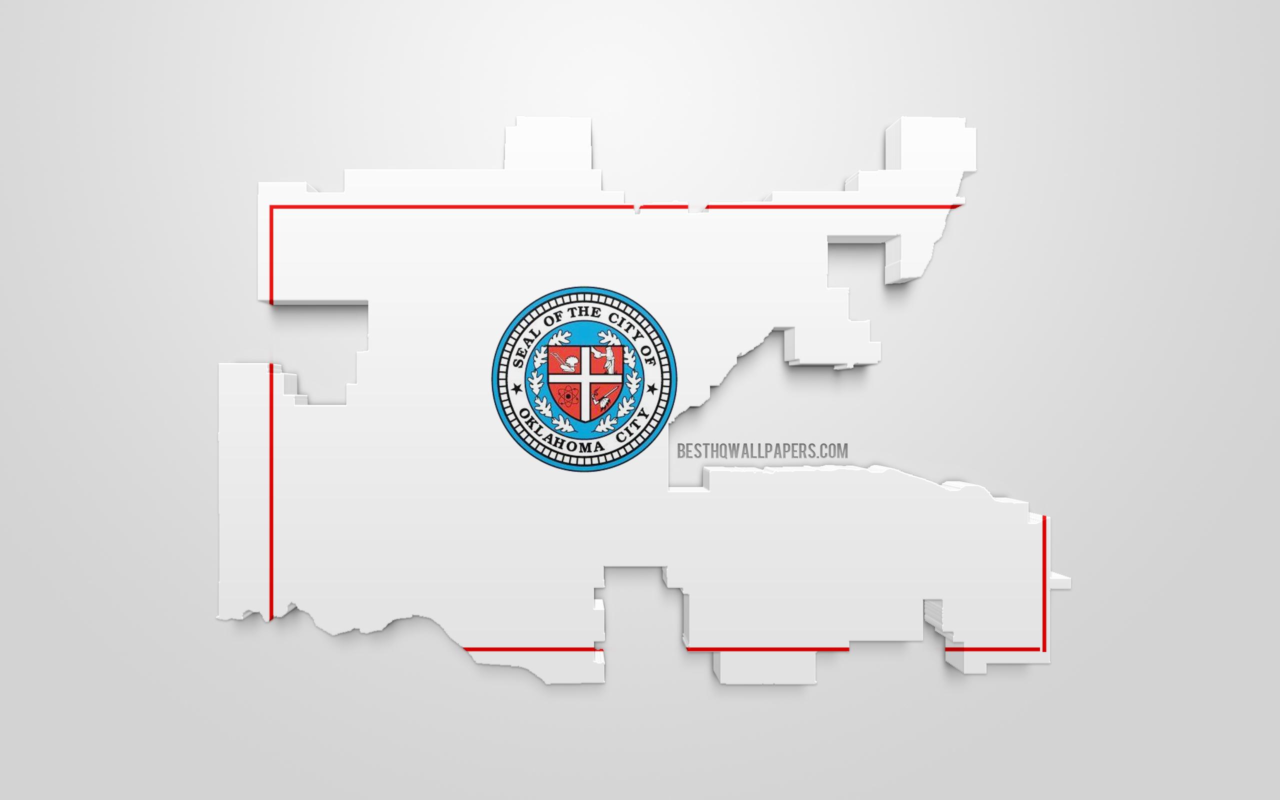 Download wallpaper Oklahoma City map silhouette, 3D flag