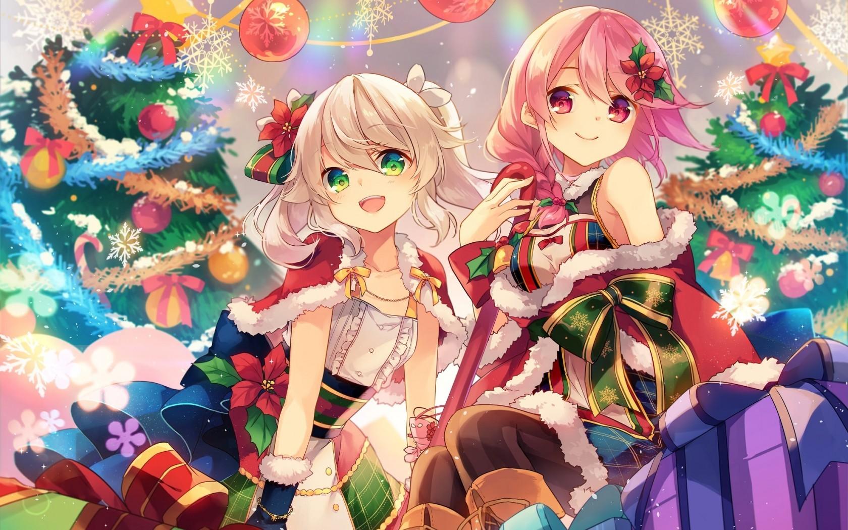 Download 1680x1050 Anime Girls, Christmas, Smiling, Short