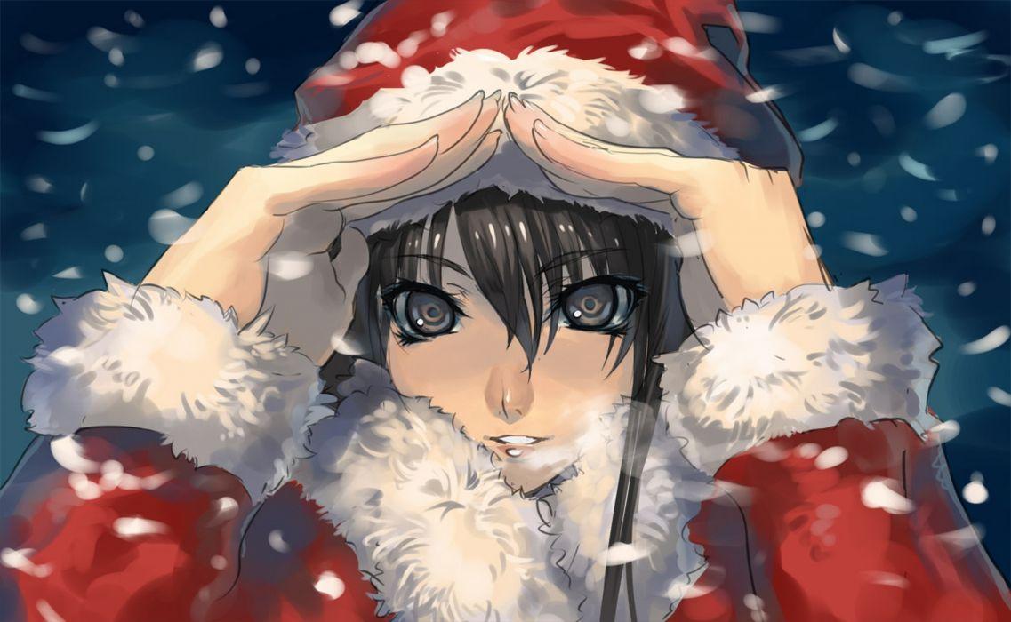 Snow brown eyes anime Christmas outfits anime girls wallpaperx1182