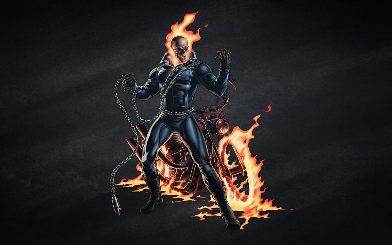 Photo Ghost Rider Skulls Skeleton Fire film Chain