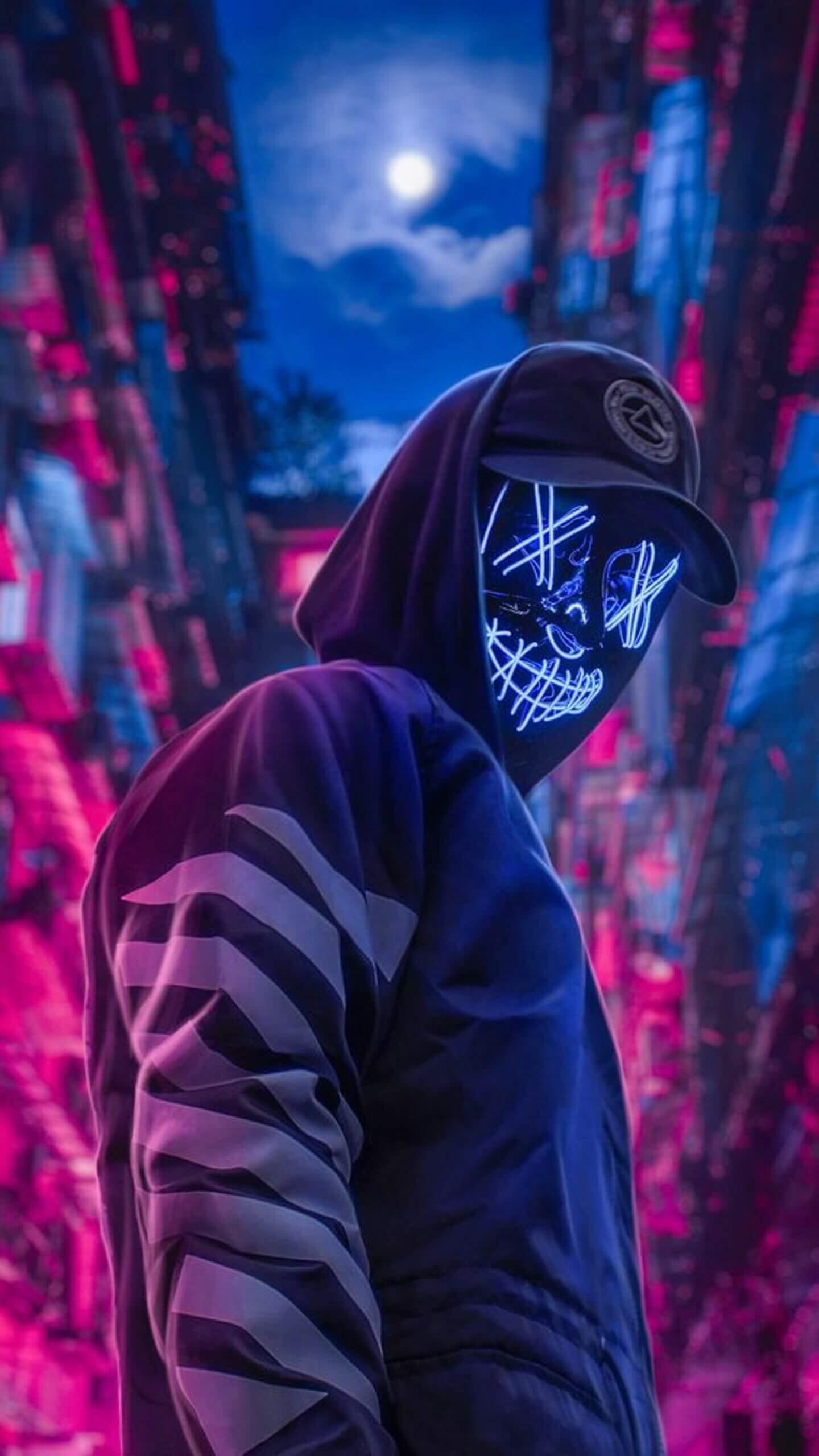 Wallpaper Neon Mask Guy, Mask, Led Purge Mask, Gas Mask, Cloud, Background  - Download Free Image