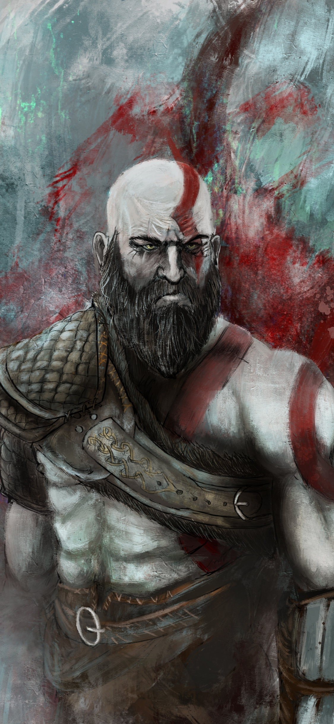 Download 1125x2436 wallpaper warrior, kratos, video game