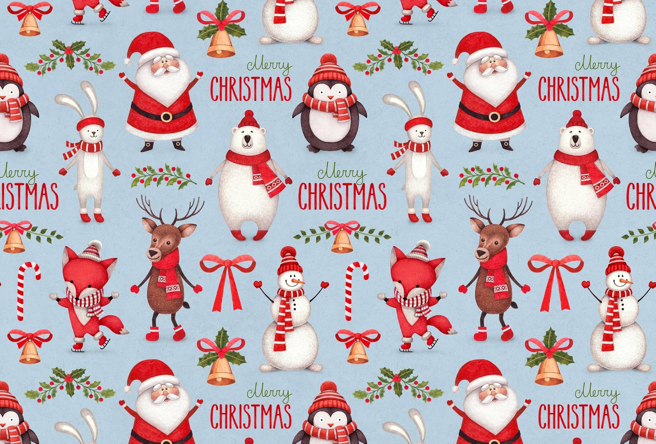 Merry Christmas Santa Claus Snowmans Wallpaper