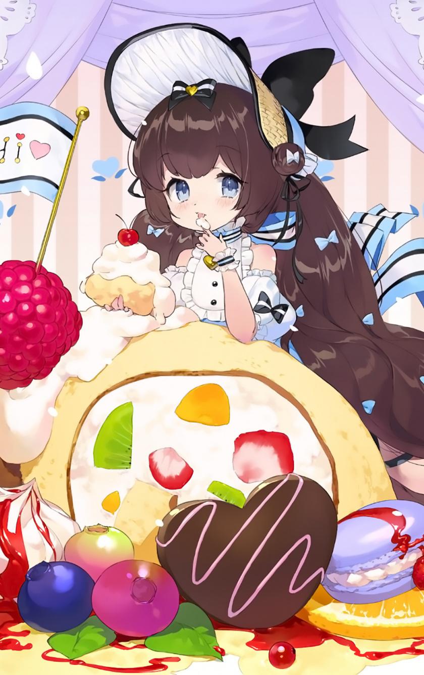 Download 840x1336 wallpaper cake, cute, original, anime girl