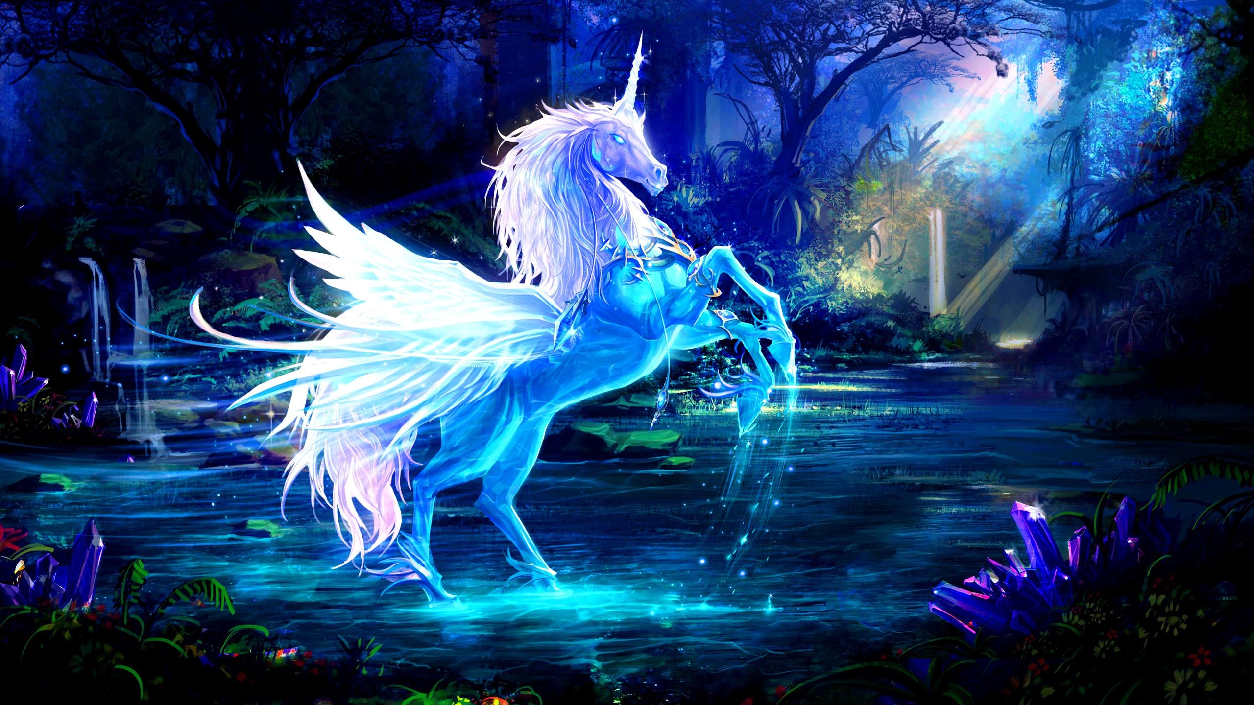 wings, forest, unicorns, sparkles, fantasy art, artwork