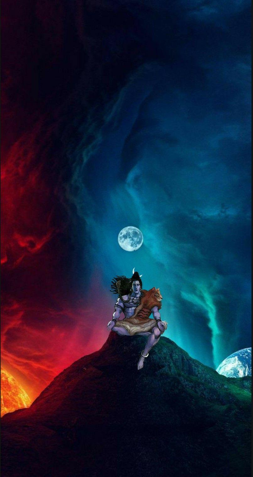 Lord Shiva as adiyogi in creative art painting wallpaper