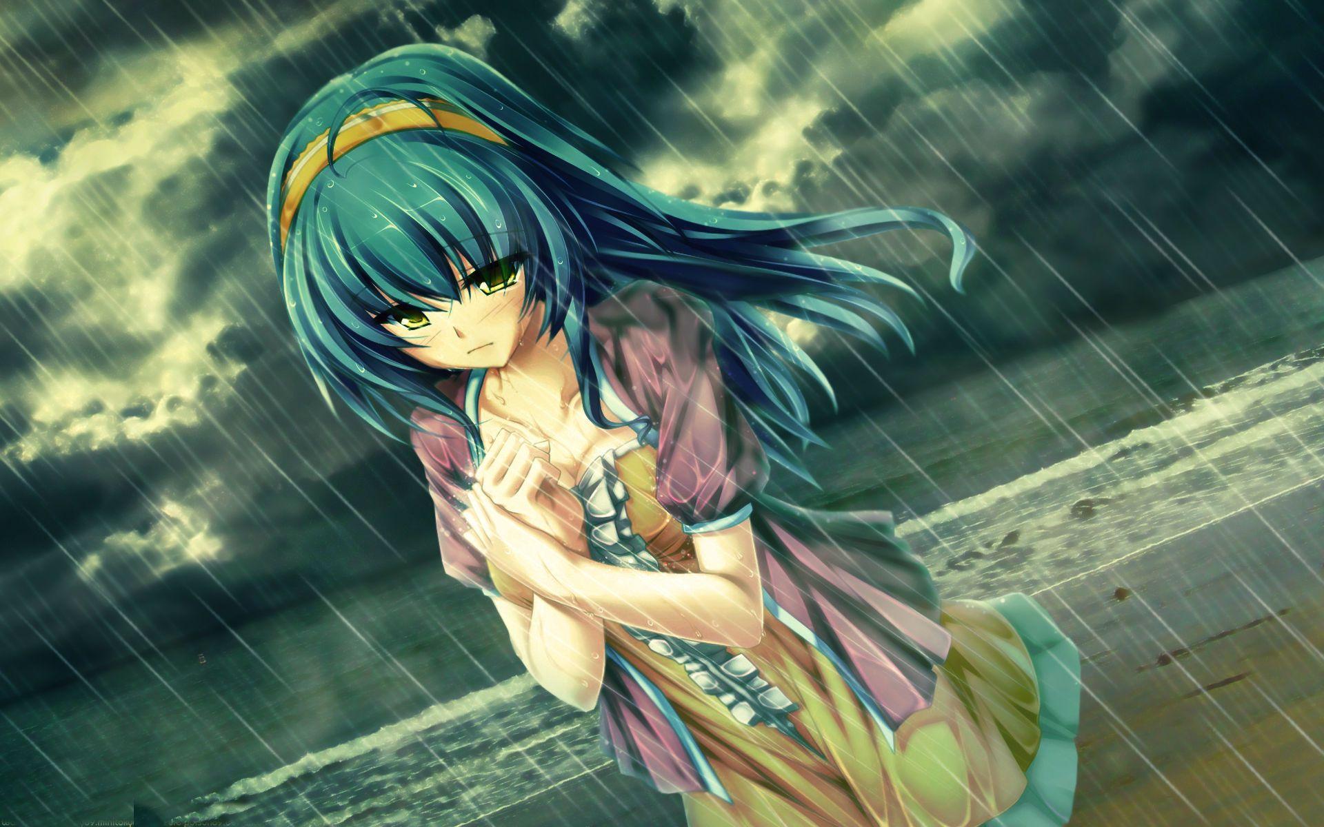 Anime Girls in Rain Wallpaper HD Picture. Live HD Wallpaper HQ