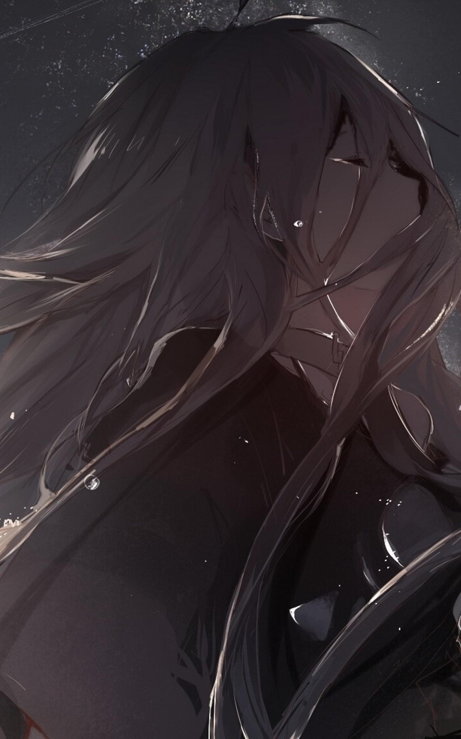 1600x2560 Anime Girl, Crying, Profile View, Sad, anime girl sad