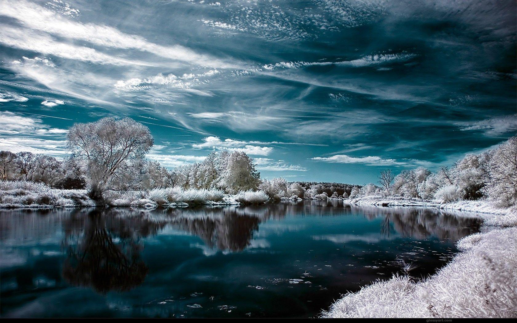 winter, #clouds, #landscape, #lake, #nature, #infrared, #sky