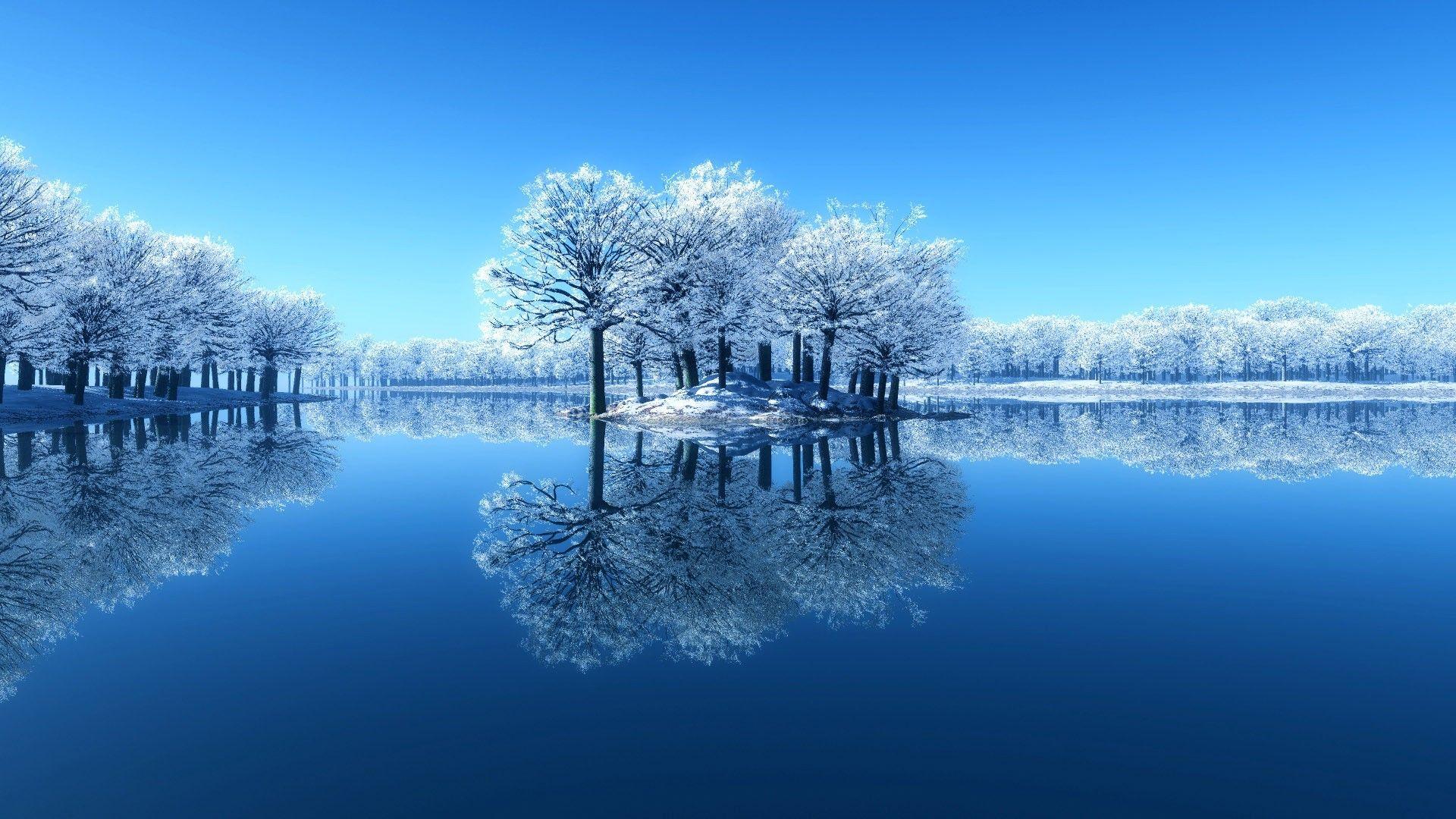 water landscapes nature snow trees tales reflections infrared
