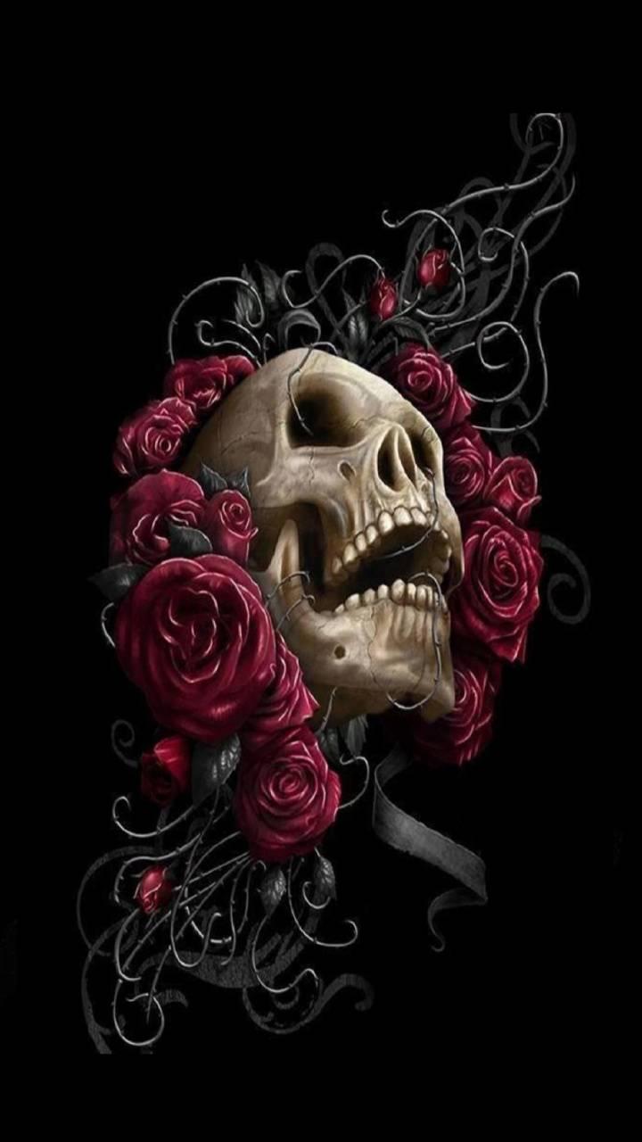 Skull With Roses Wallpaper  myphonewalls