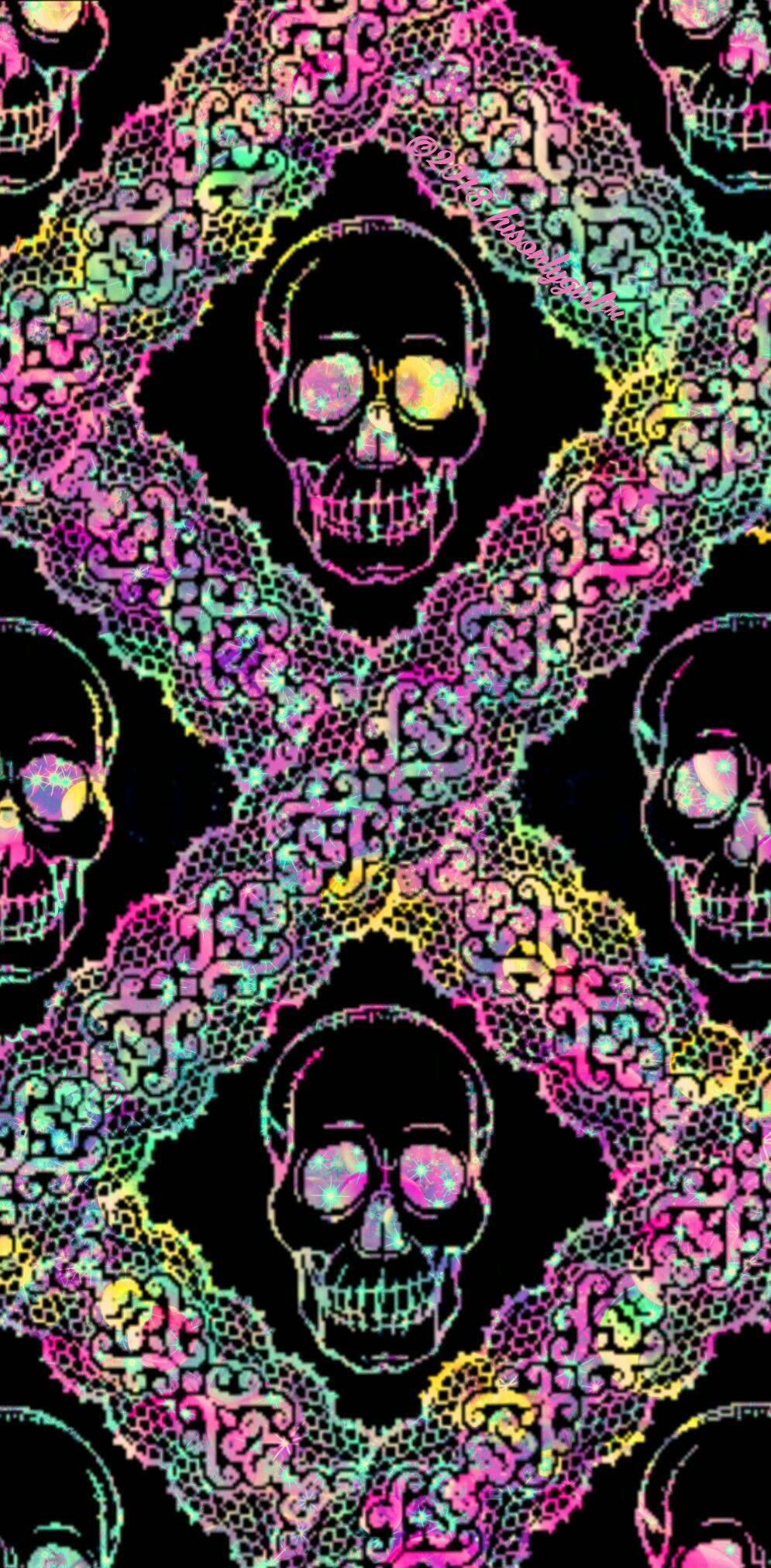 Colorful lace skulls galaxy iPhone /Android wallpaper I created