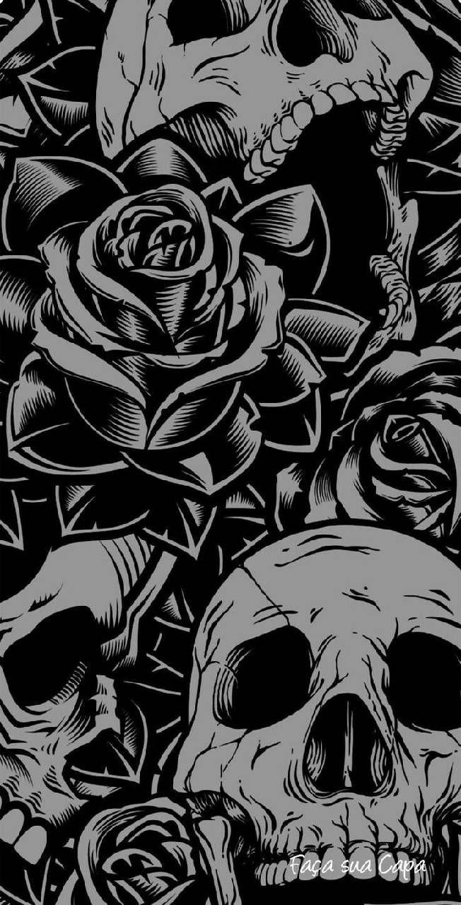 Black Skull with Rose Wallpaper Free Black Skull