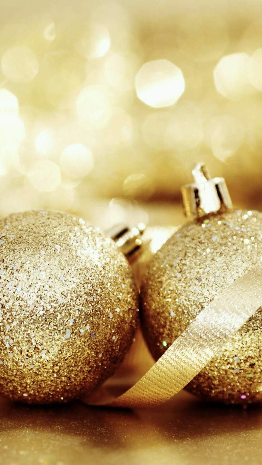 Golden Glitter Ornaments iPhone wallpaper. Merry Christmas