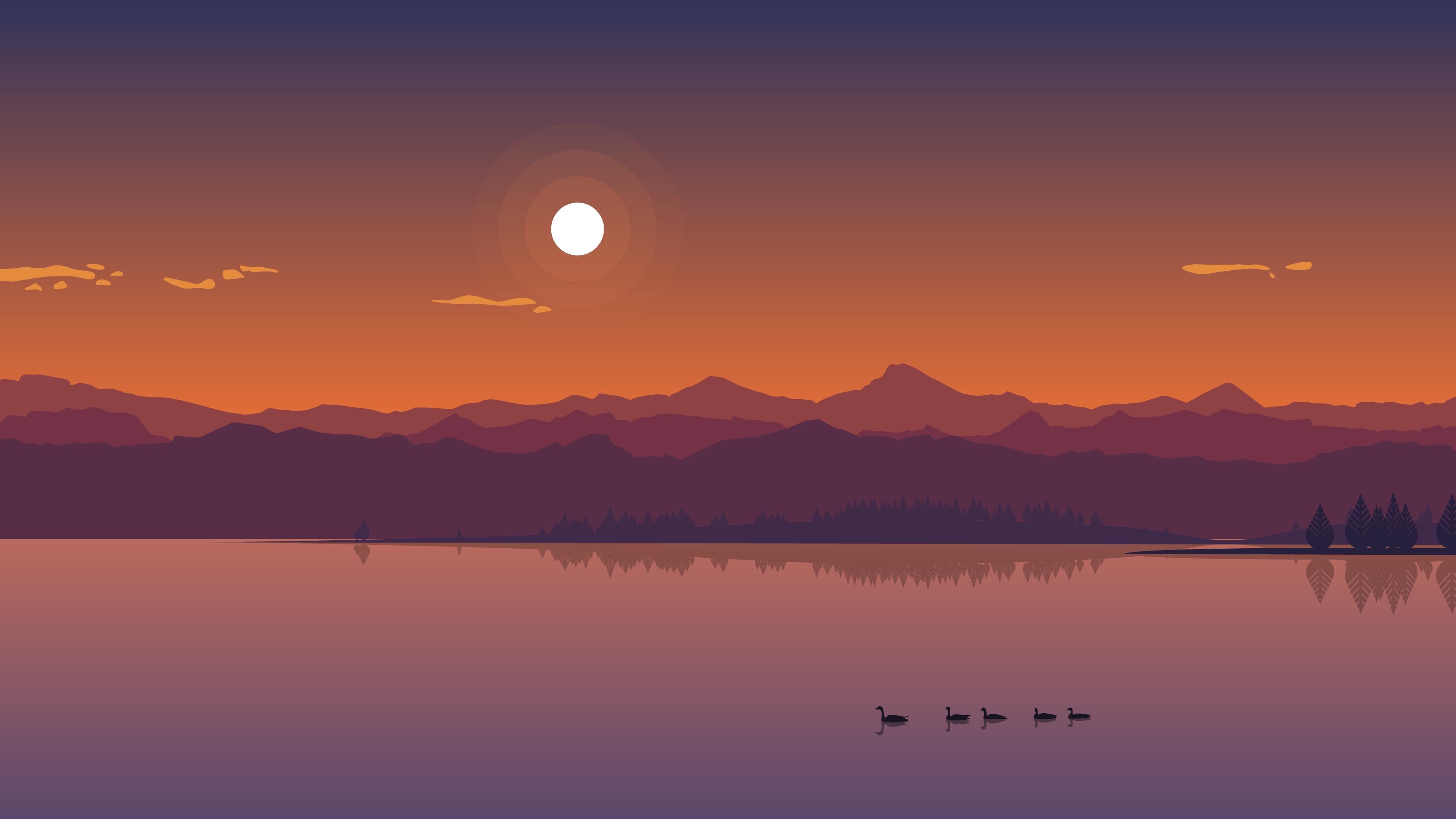 Minimal Lake Sunset, HD Nature, 4k Wallpaper, Image