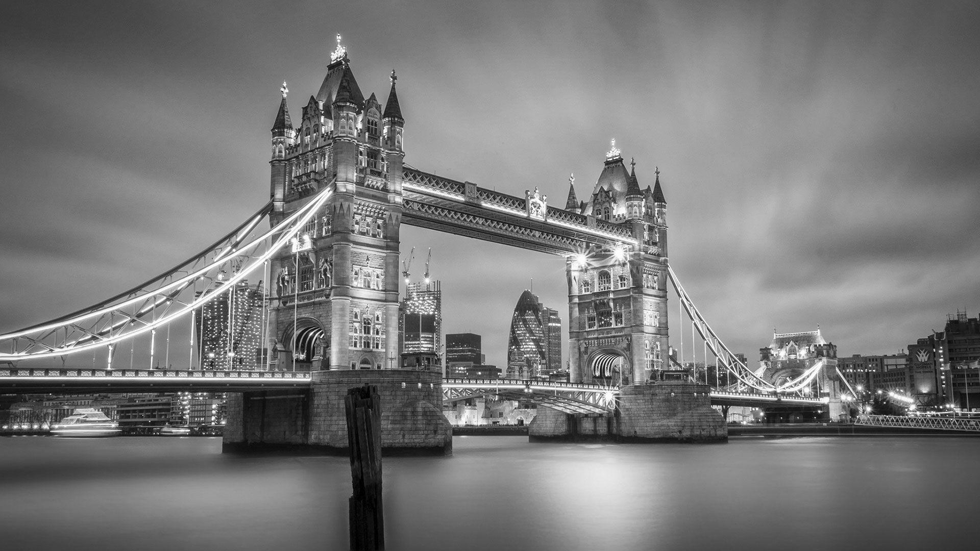 Tower Bridge Night Bridge London Lights BW HD wallpaper