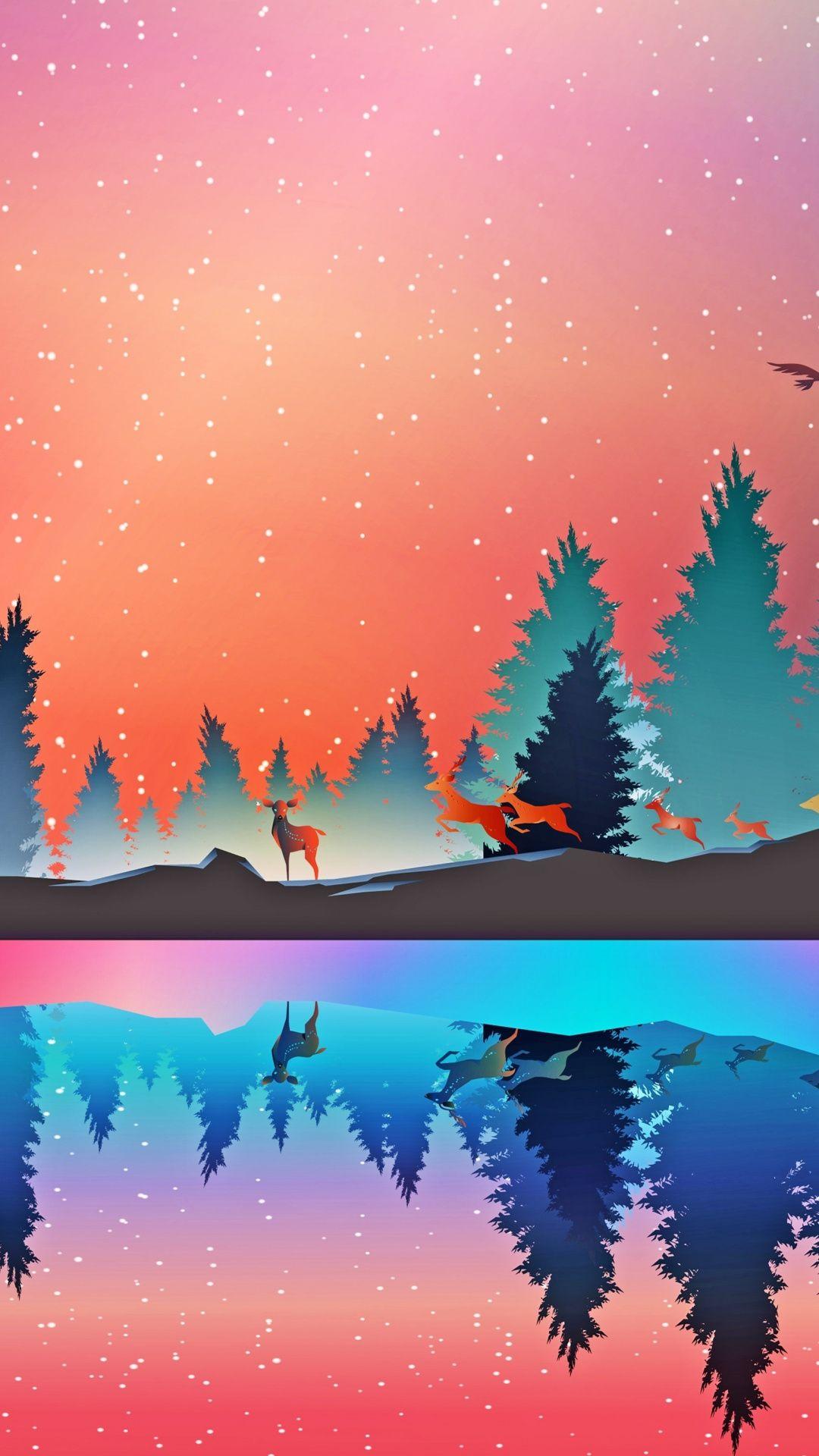 Wildlife, fantasy, deer, lake, reflections, digital art