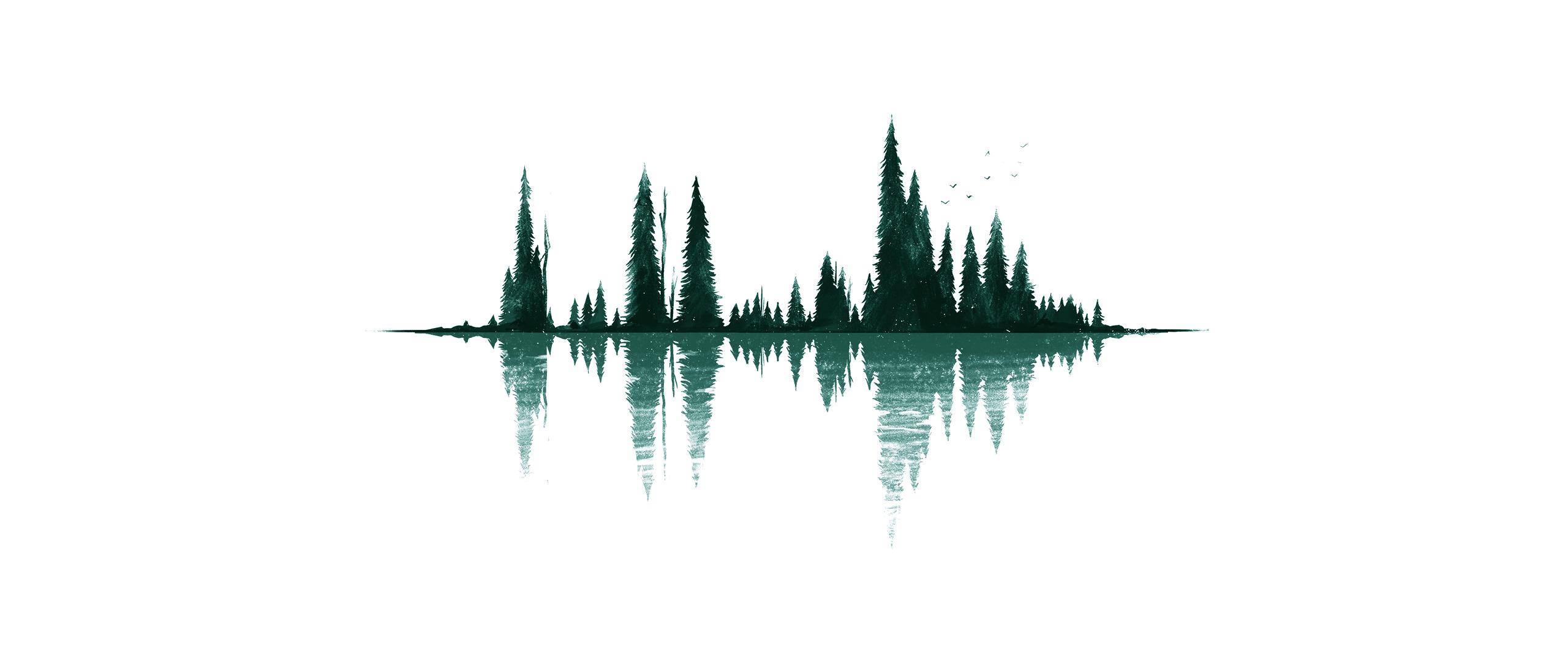 ultra wide, Minimalism, Artwork, Reflection, Trees, Simple