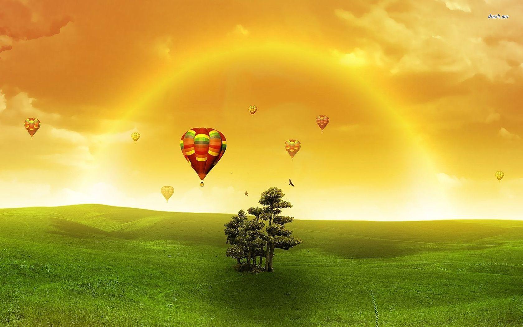Hot air balloons rising to the golden sky wallpaper