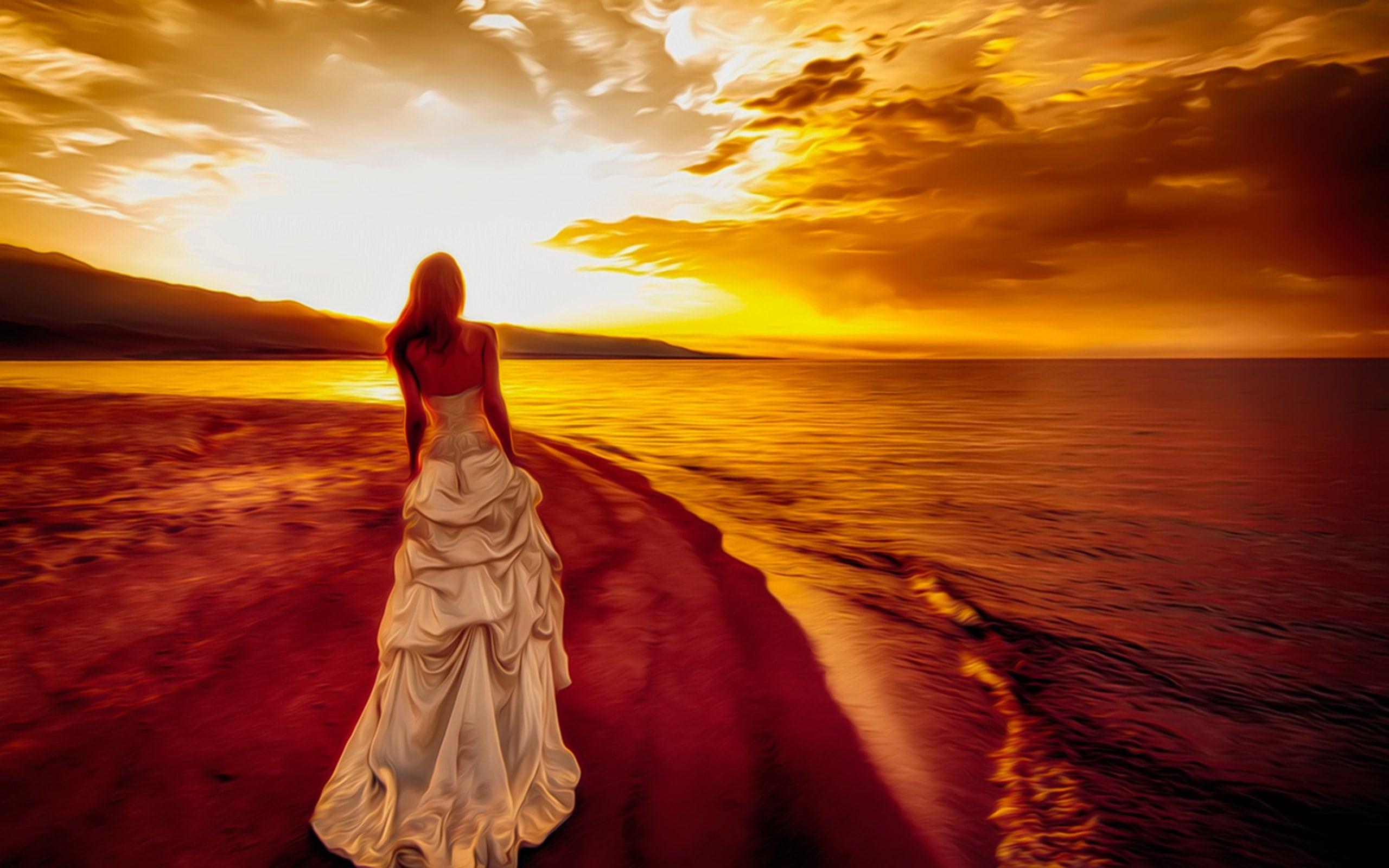 Beach Sky Seascape Golden Bride Sunset Wallpaper