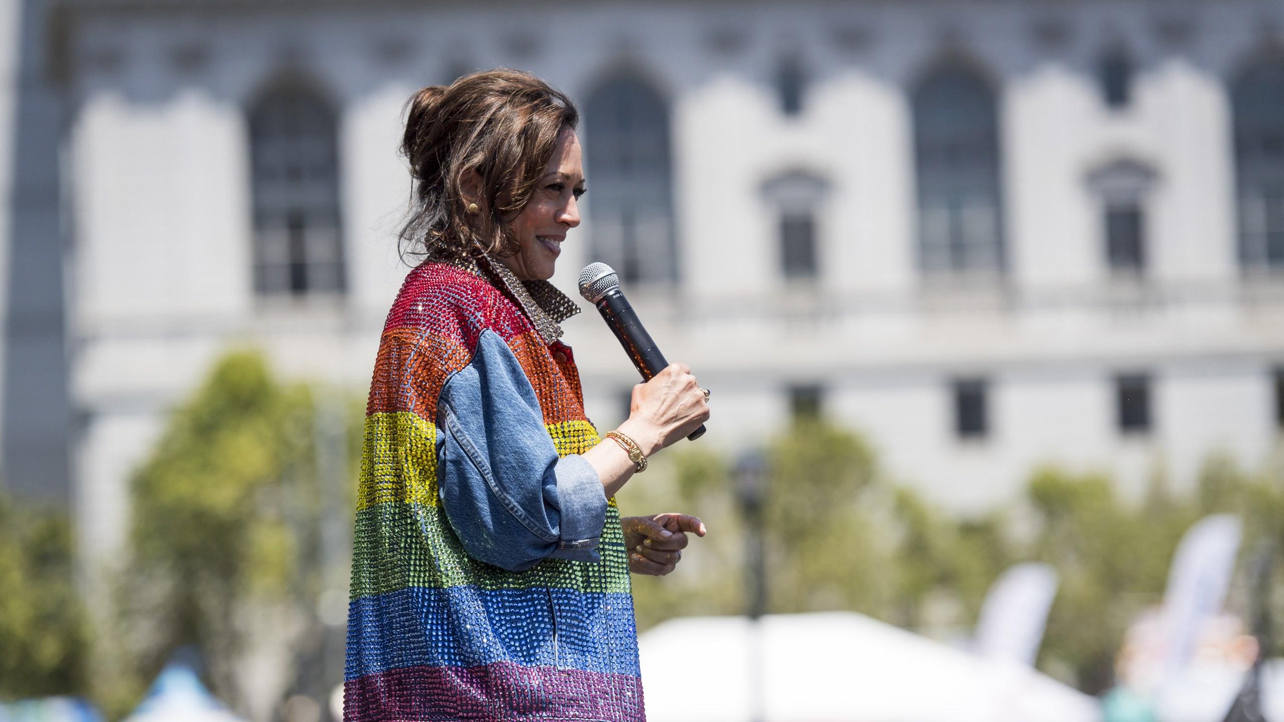Senator Kamala Harris Wore a Bedazzled Rainbow Jacket to