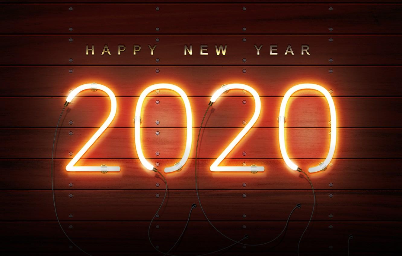 Wallpaper new year, neon, happy new year, new year 2020