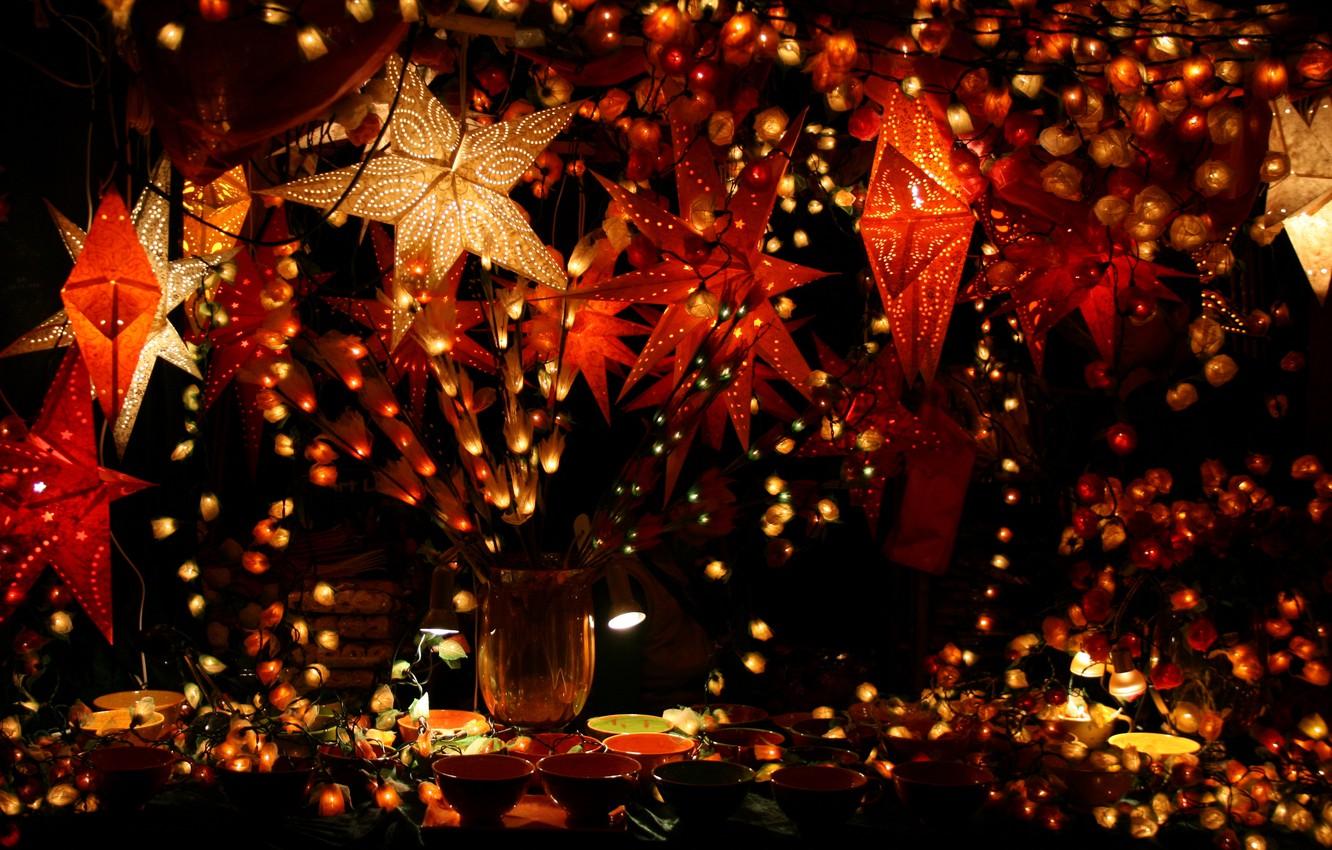 Wallpaper lights, wallpaper, christmas, holidays, beautiful, decoration, decor, garland, glowing, garlands, tableware image for desktop, section праздники