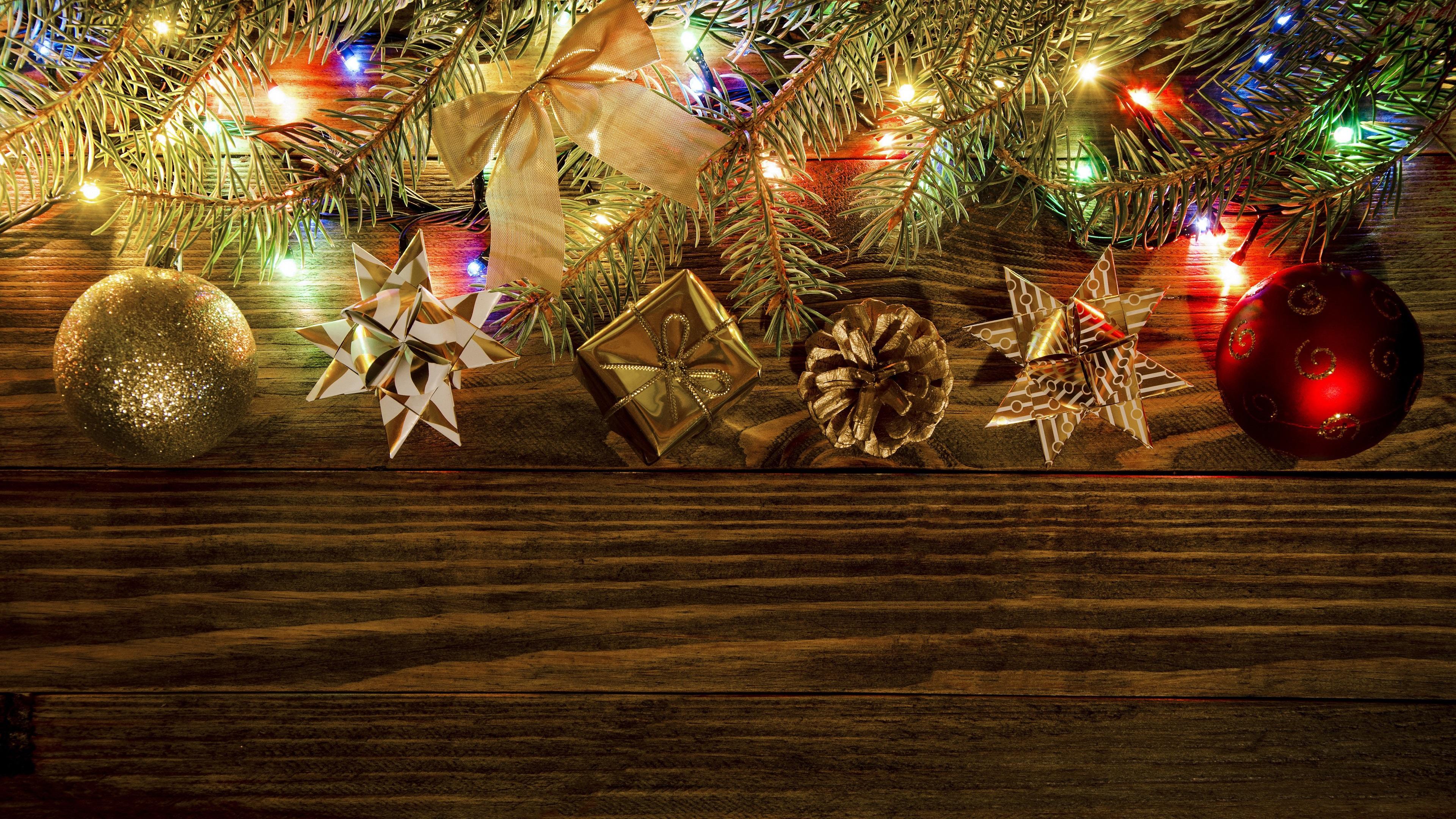 Wallpaper Christmas decoration, balls, gift, twigs, lights