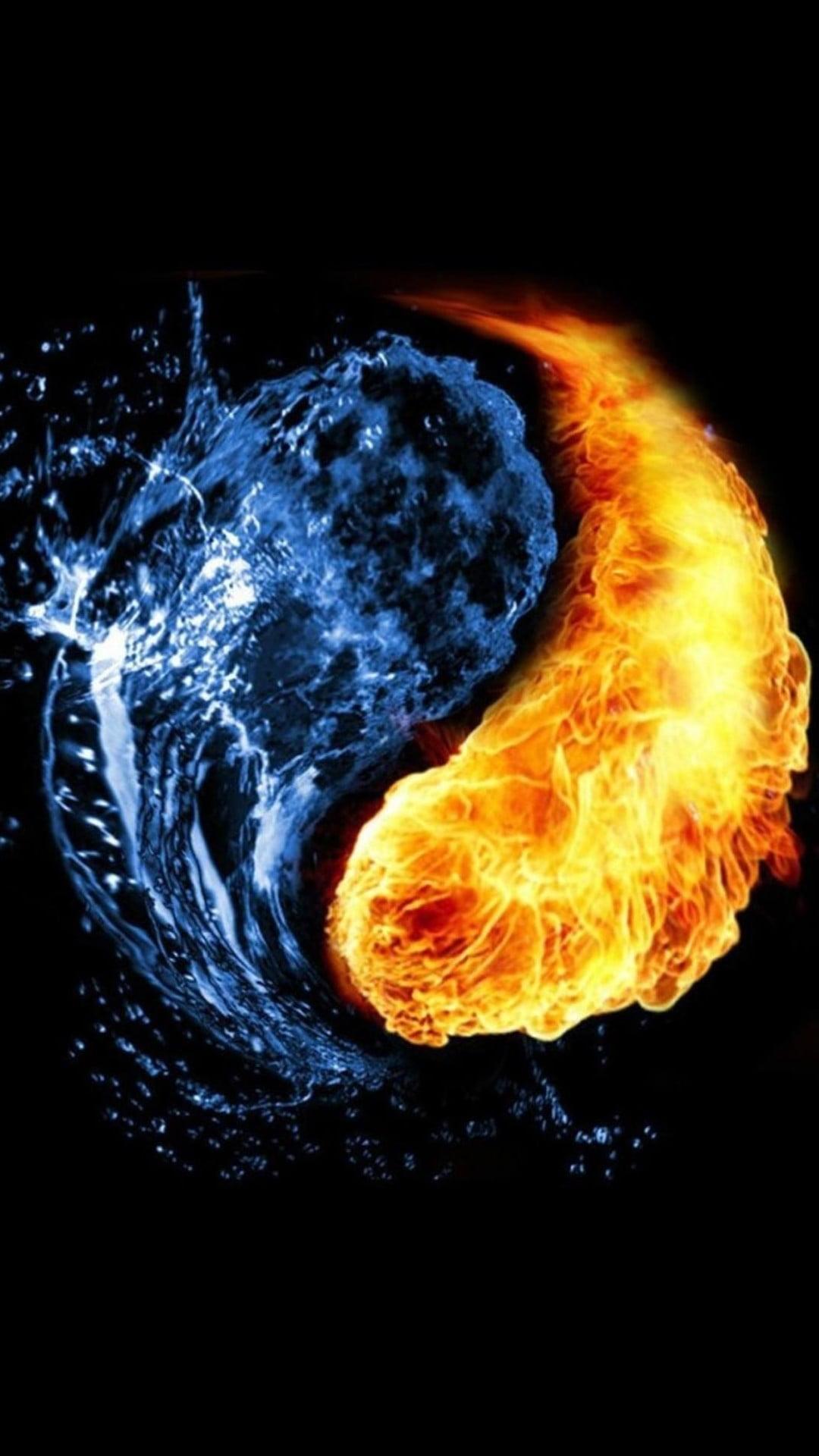 Water and fire Yin Yang illustration HD wallpaper