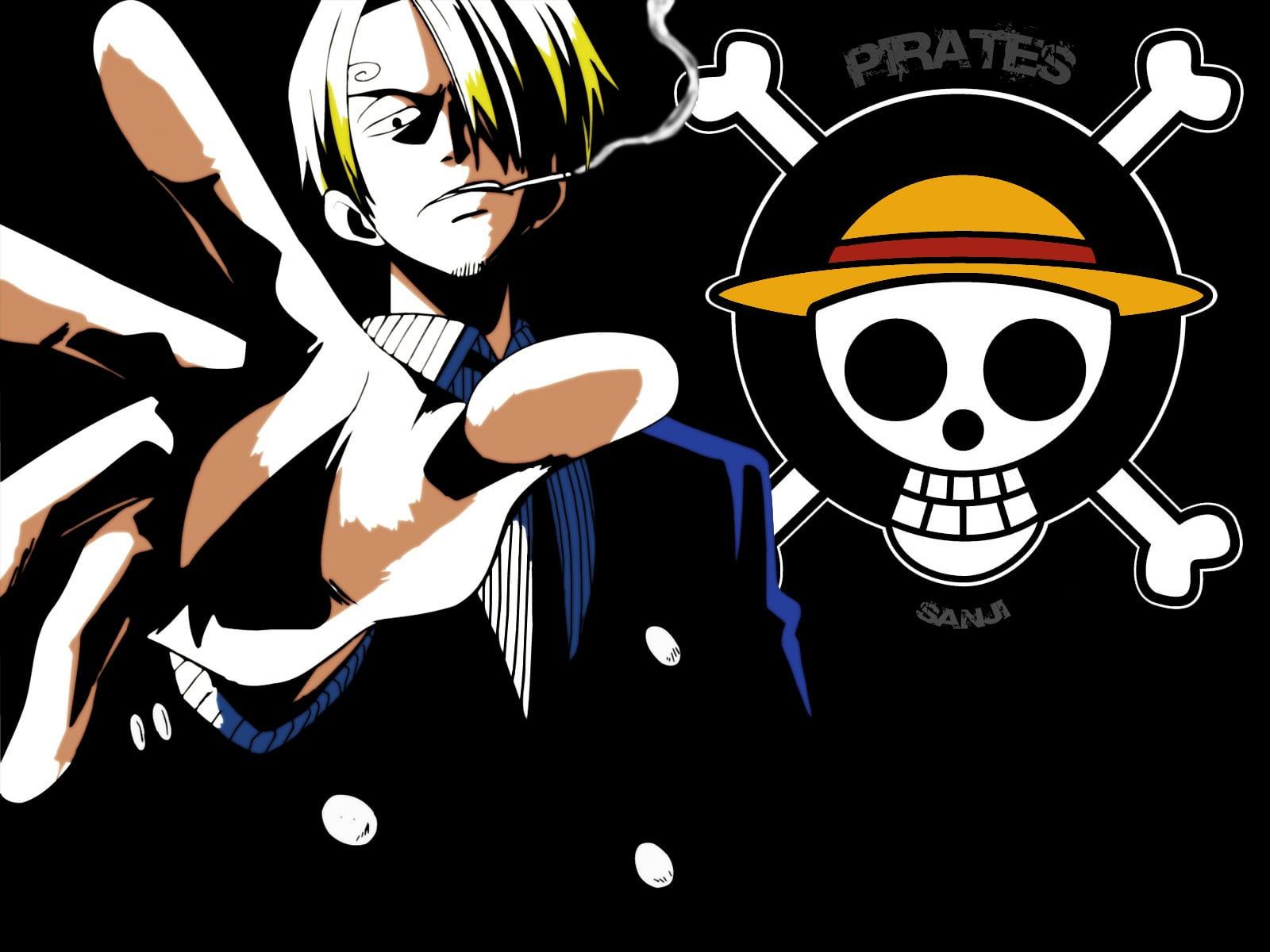 Black and white skull illustration, One Piece, anime, Sanji HD
