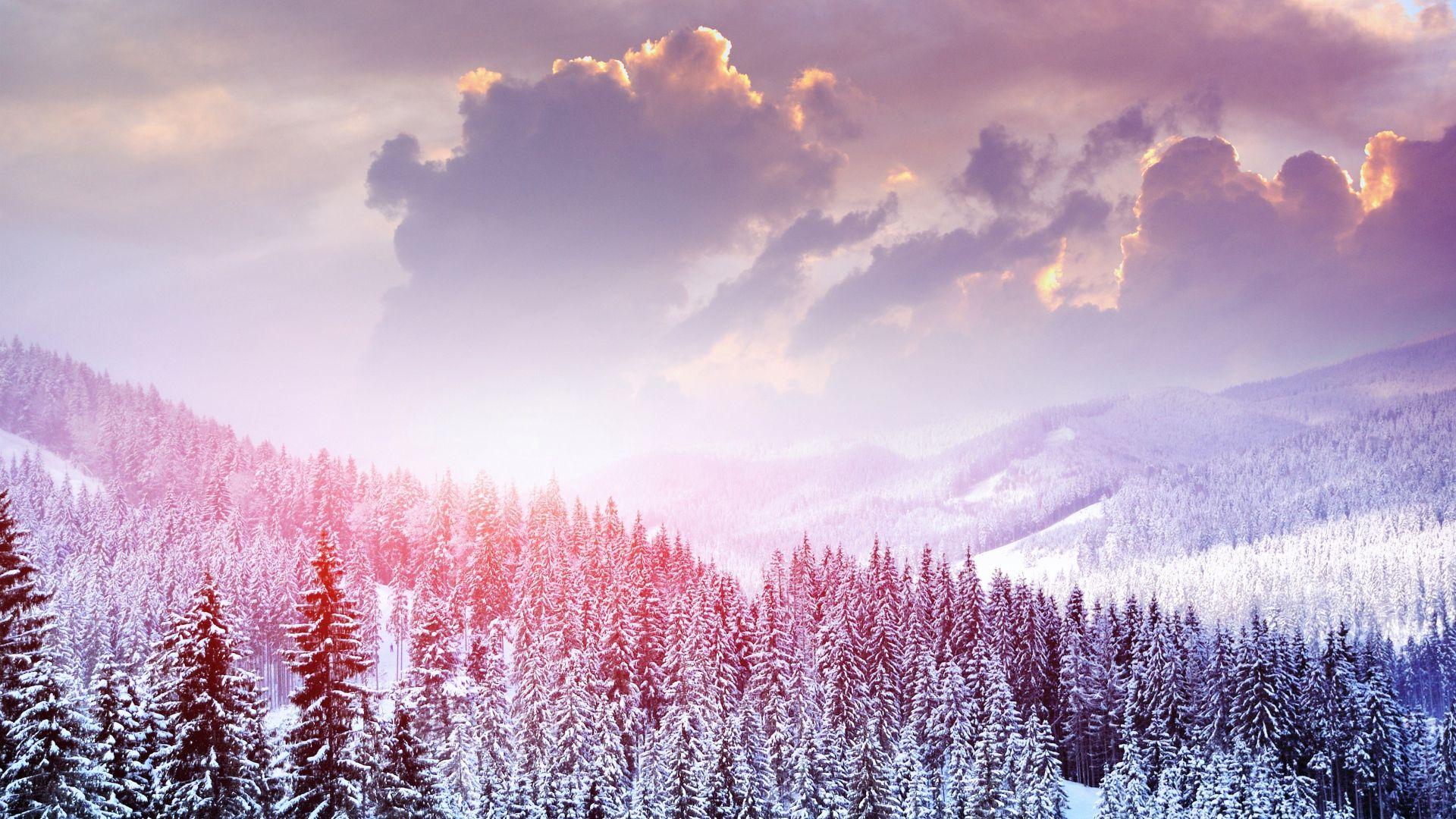 1920x1080 Wallpapers landscape, winter, snow, trees, mountains, forest, sky, clouds