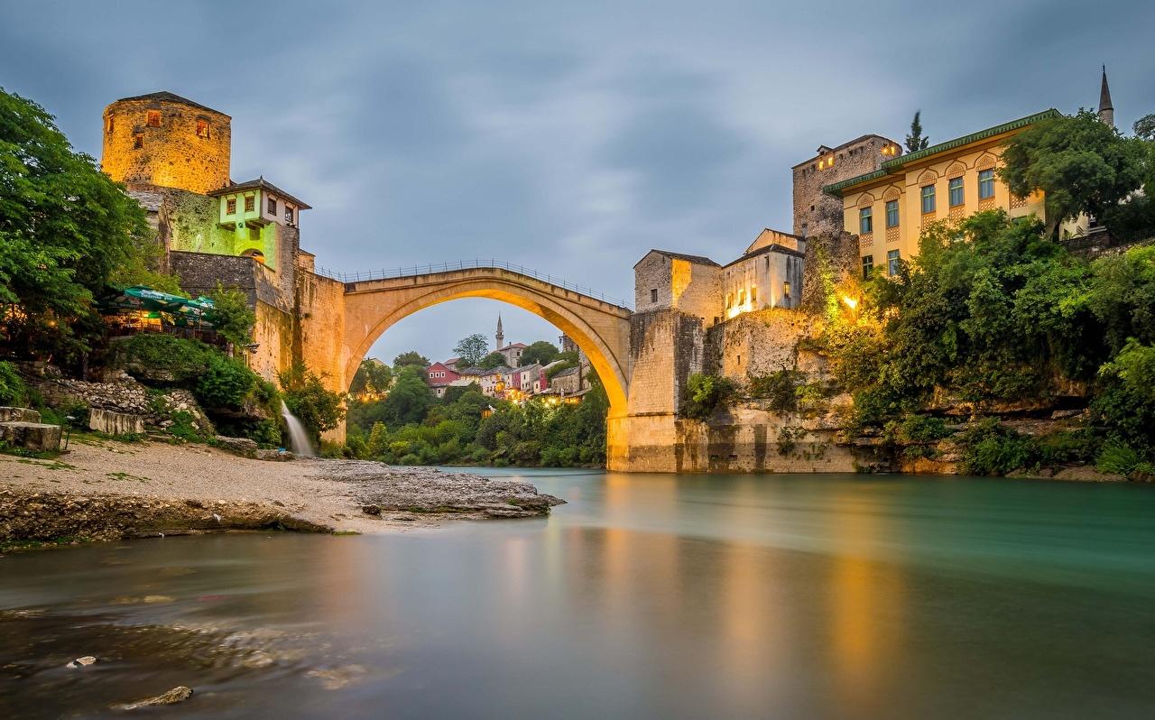 Wallpaper Bosnia and Herzegovina Mostar, Neretva river Bridges
