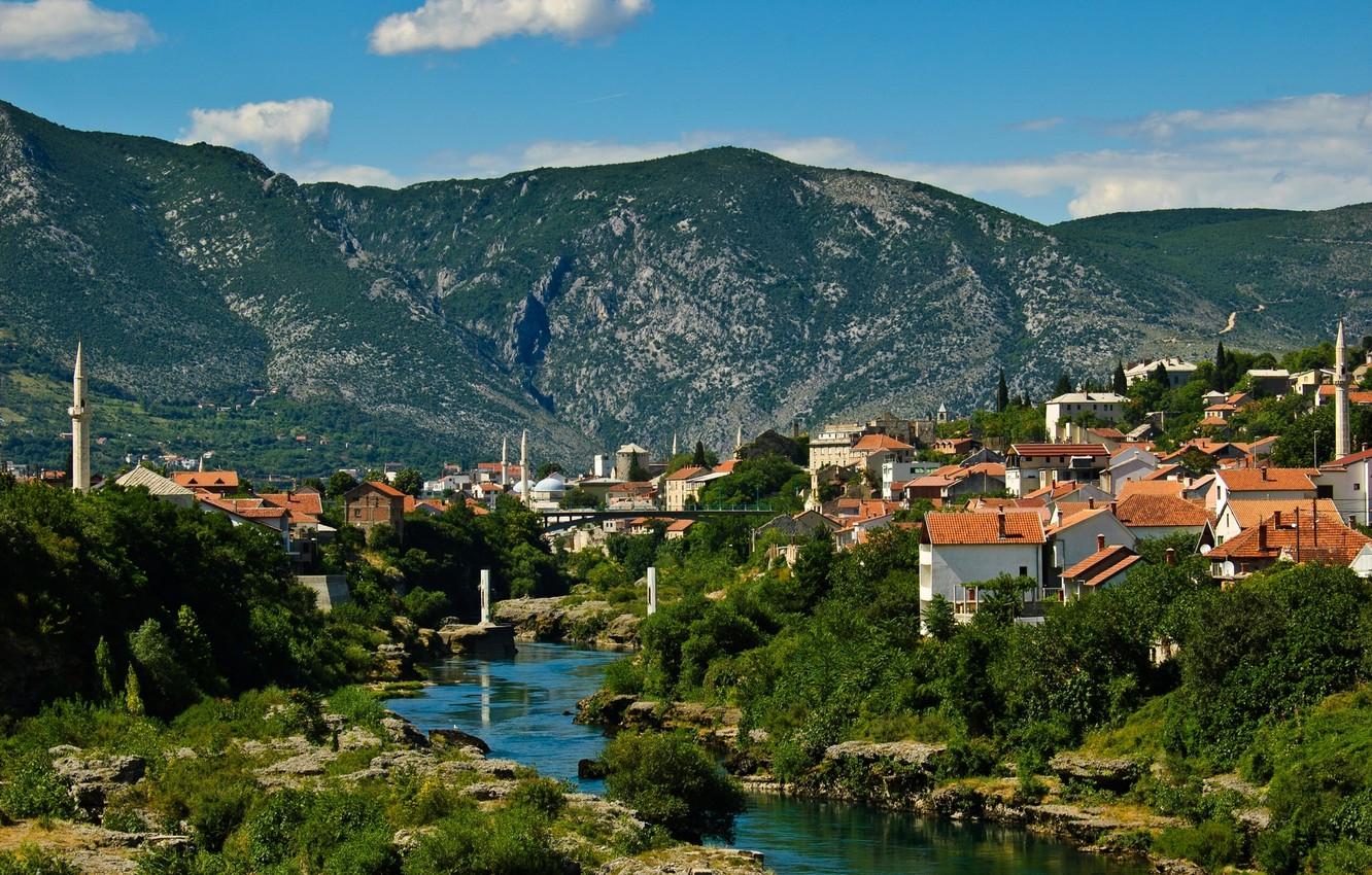 Wallpaper landscape, mountains, building, Bosnia