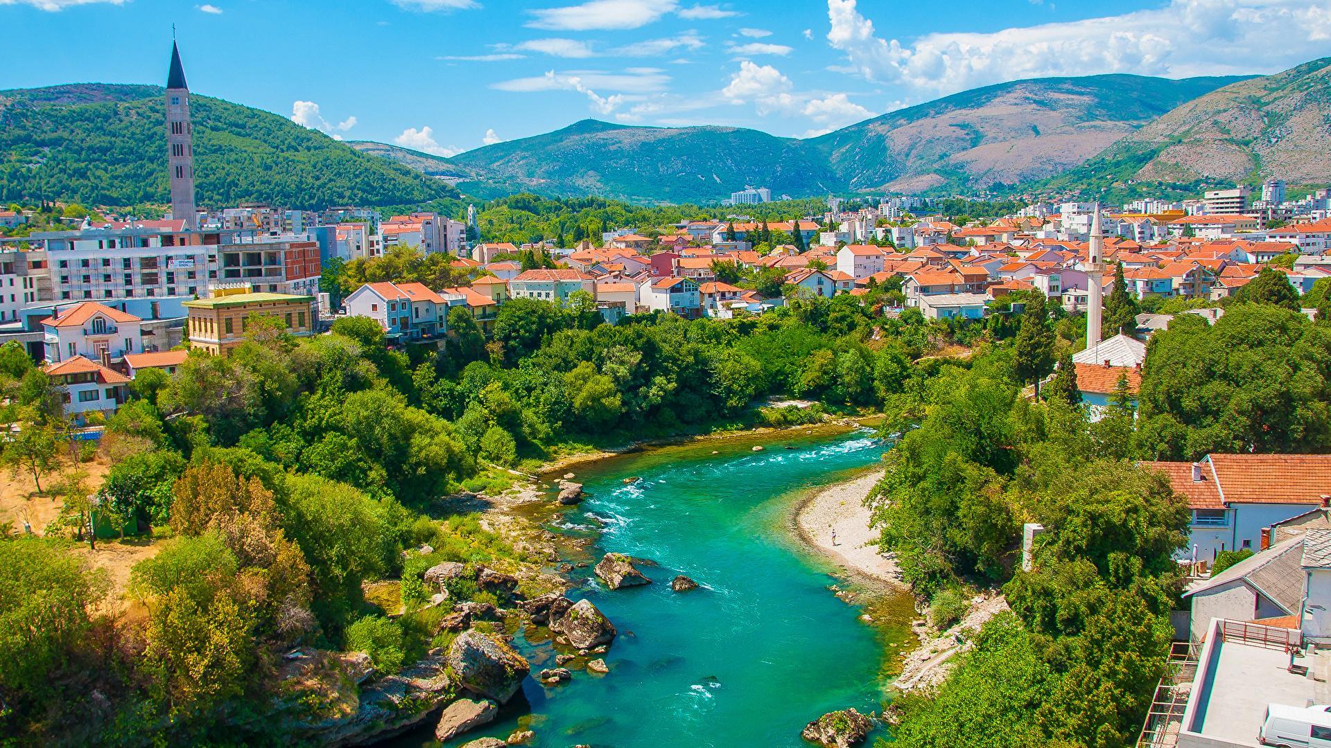 image Bosnia and Herzegovina Mostar Rivers Cities Houses