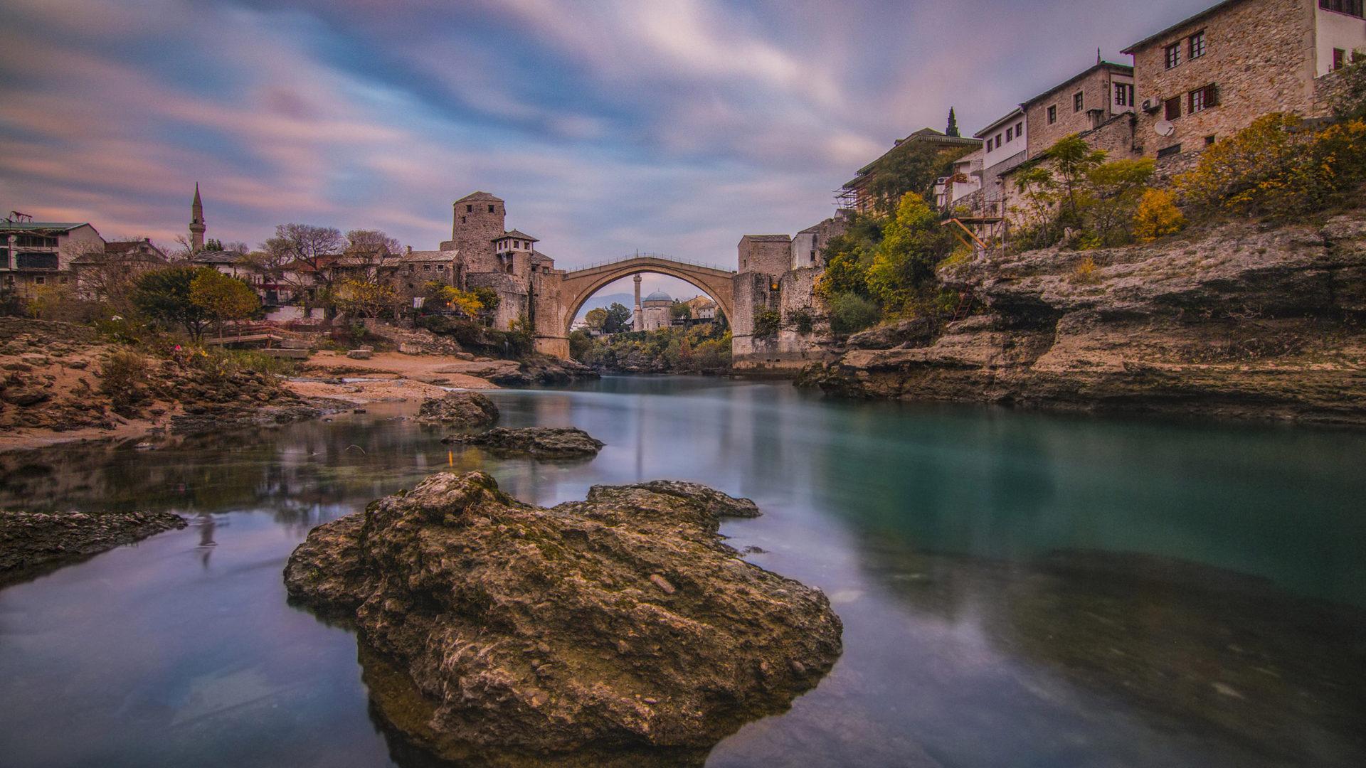 Old Bridge On The Neretva River In Mostar Bosnia
